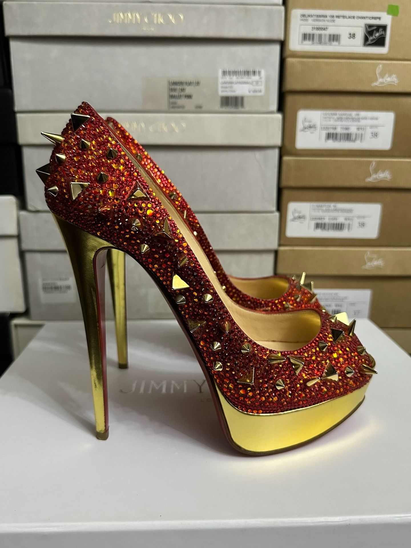 Christian Louboutin Christian Louboutin Red Crystal Heels Size US 7.5 / IT 37.5 - 5 Thumbnail
