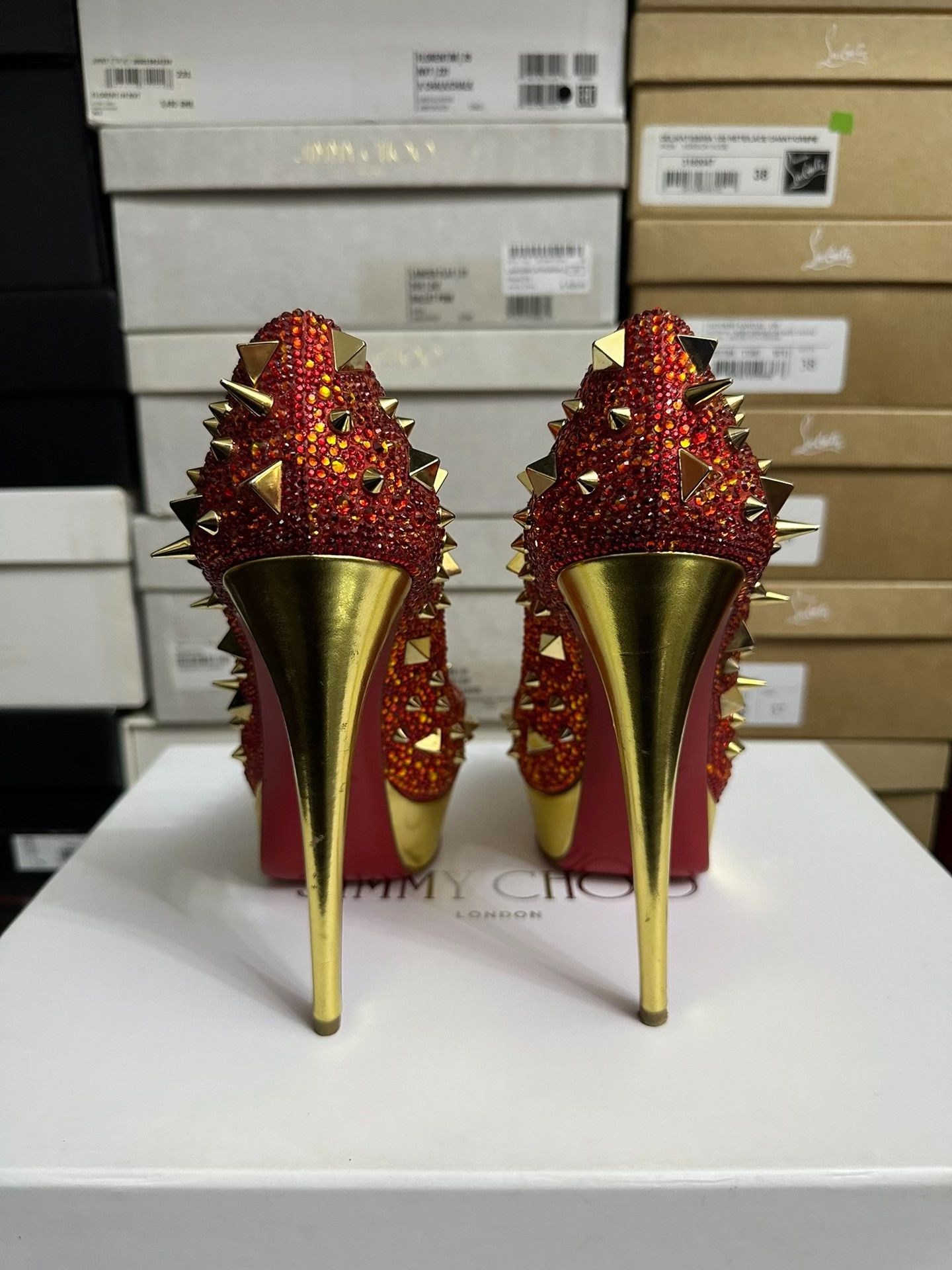 Christian Louboutin Christian Louboutin Red Crystal Heels Size US 7.5 / IT 37.5 - 4 Thumbnail