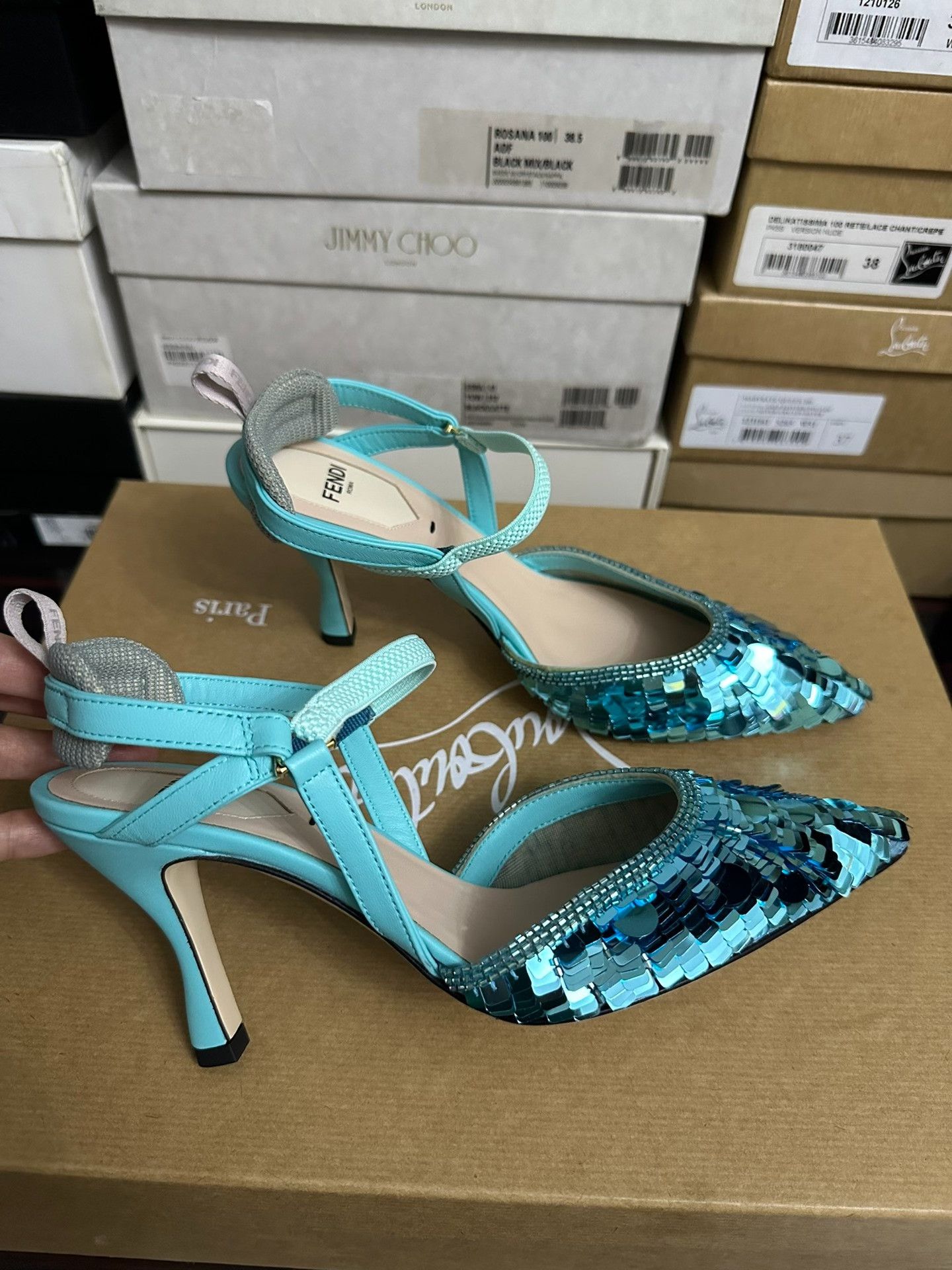 Fendi Fendi Blue Sequin High Heels Size US 5 / IT 35 - 4 Thumbnail