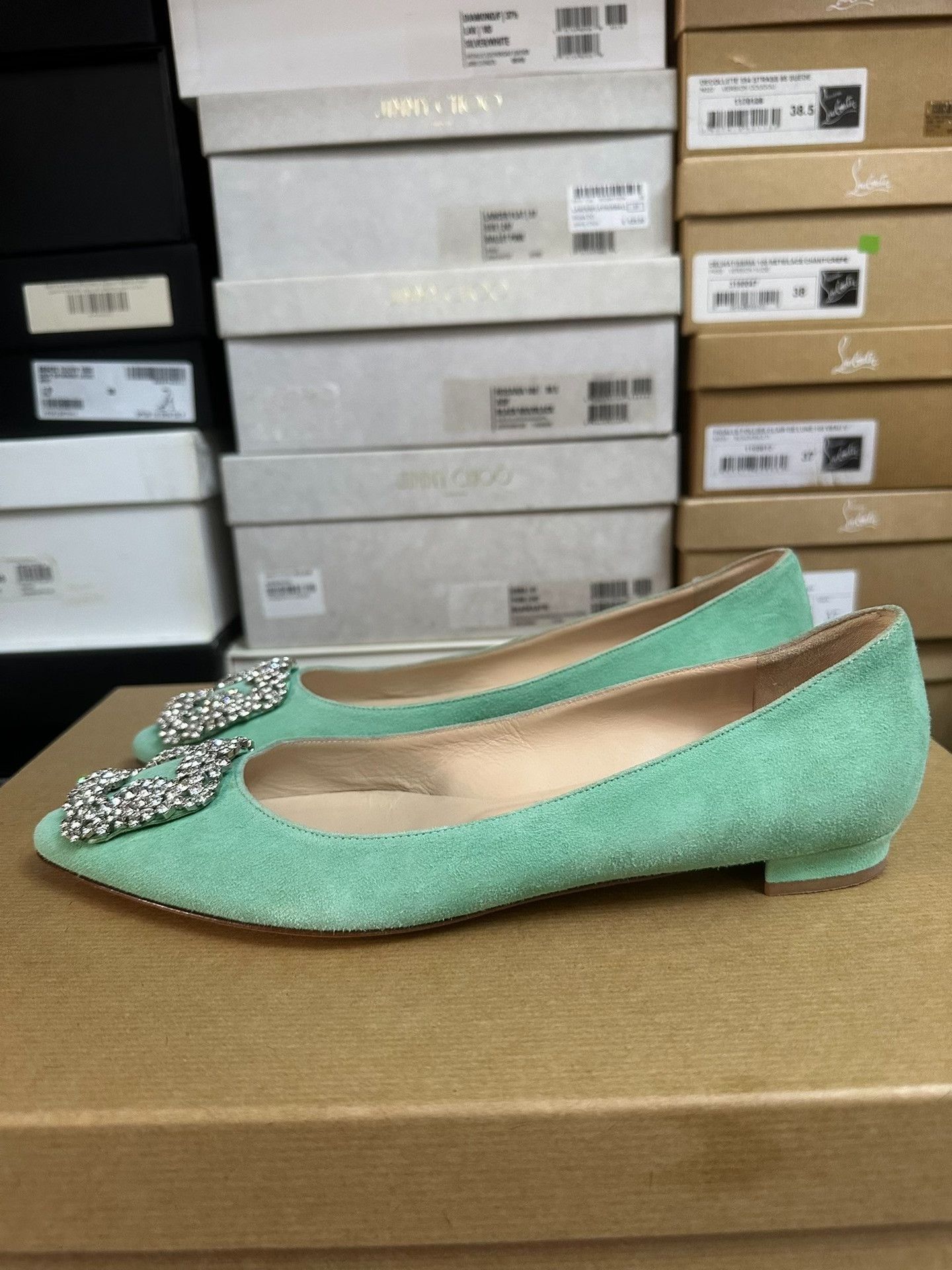 Manolo Blahnik Manolo Blahnik Mint Green Diamond Buckle Flats Size US 7 / IT 37 - 4 Thumbnail