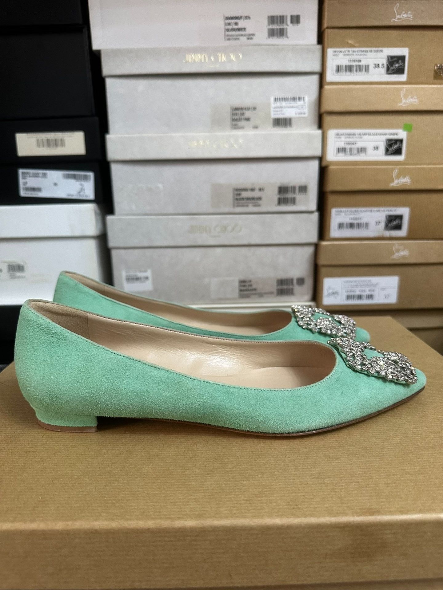 Manolo Blahnik Manolo Blahnik Mint Green Diamond Buckle Flats Size US 7 / IT 37 - 2 Thumbnail