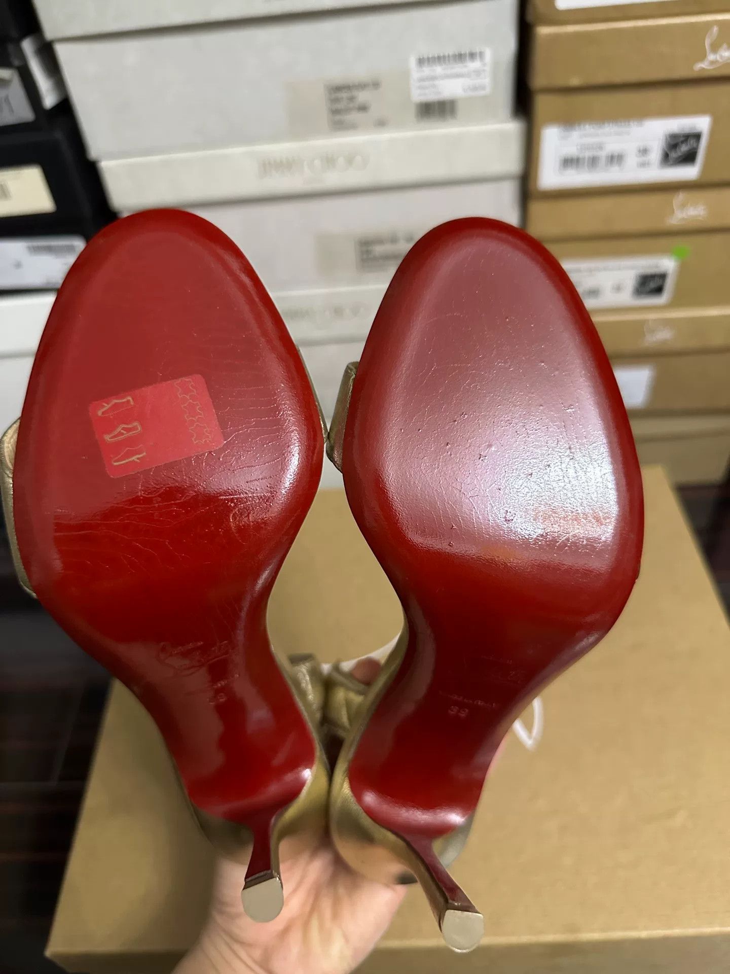 Christian Louboutin Christian Louboutin Gold Wing Heels Size US 8 / IT 38 - 7 Thumbnail