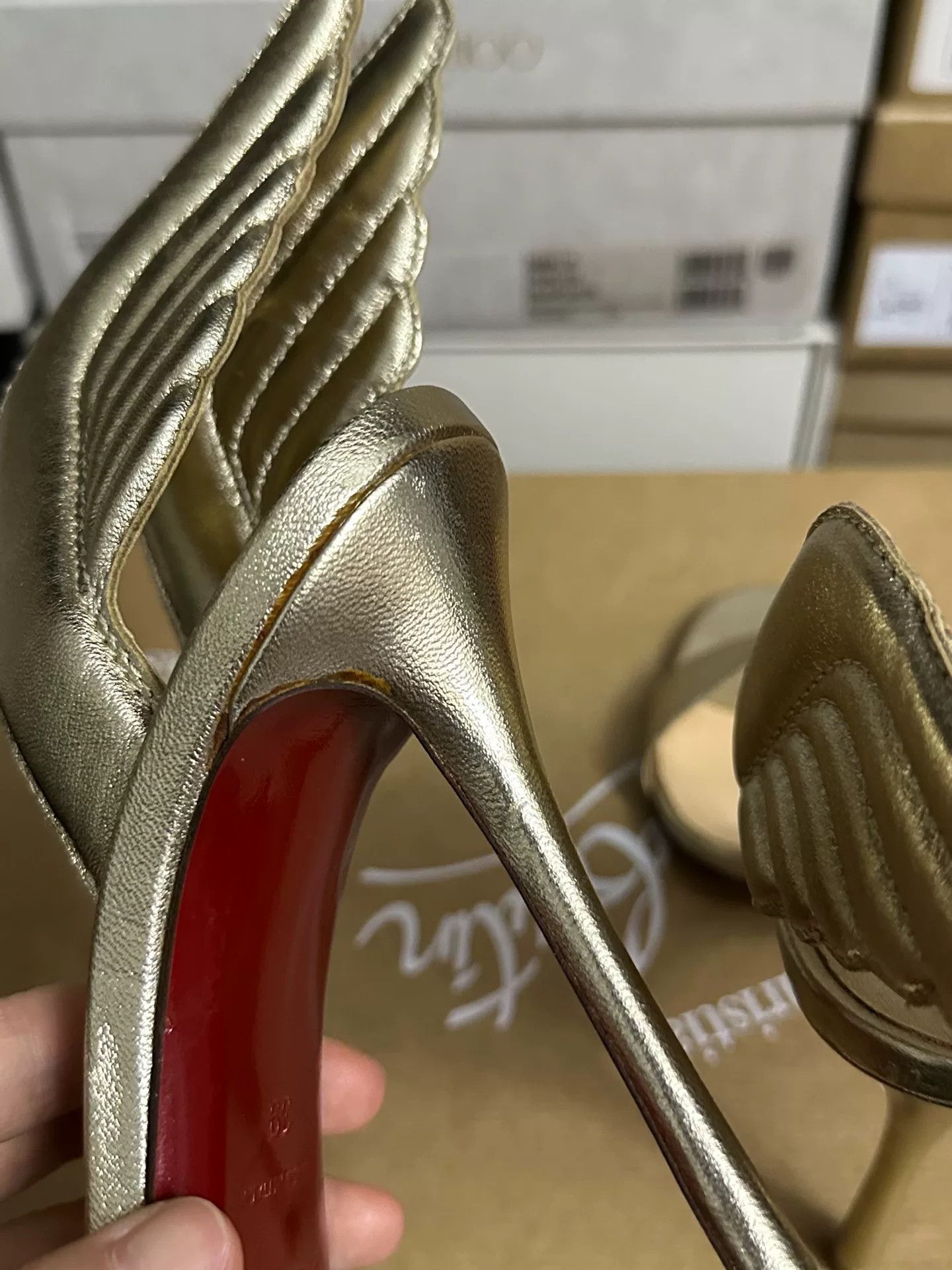Christian Louboutin Christian Louboutin Gold Wing Heels Size US 8 / IT 38 - 5 Thumbnail