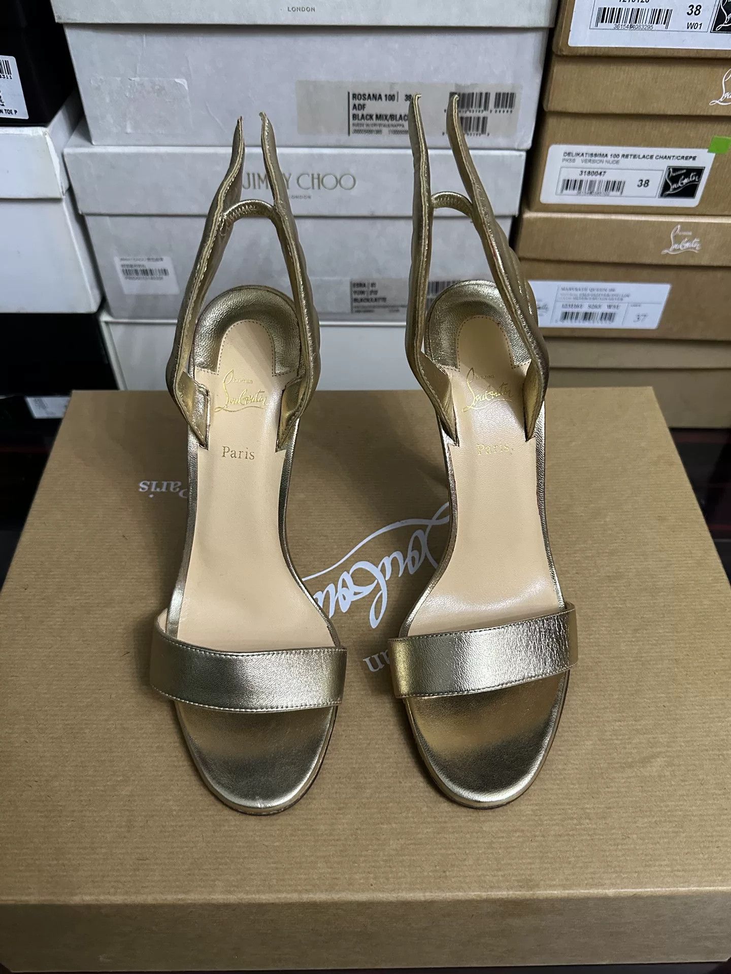 Christian Louboutin Christian Louboutin Gold Wing Heels Size US 8 / IT 38 - 2 Thumbnail