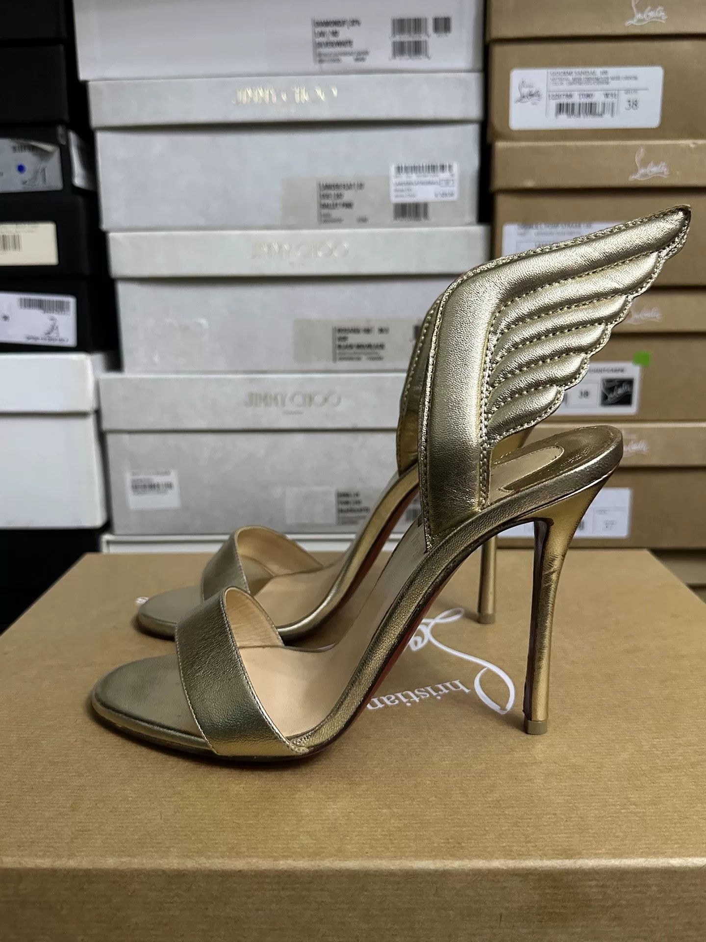 Christian Louboutin Christian Louboutin Gold Wing Heels Size US 8 / IT 38 - 4 Thumbnail