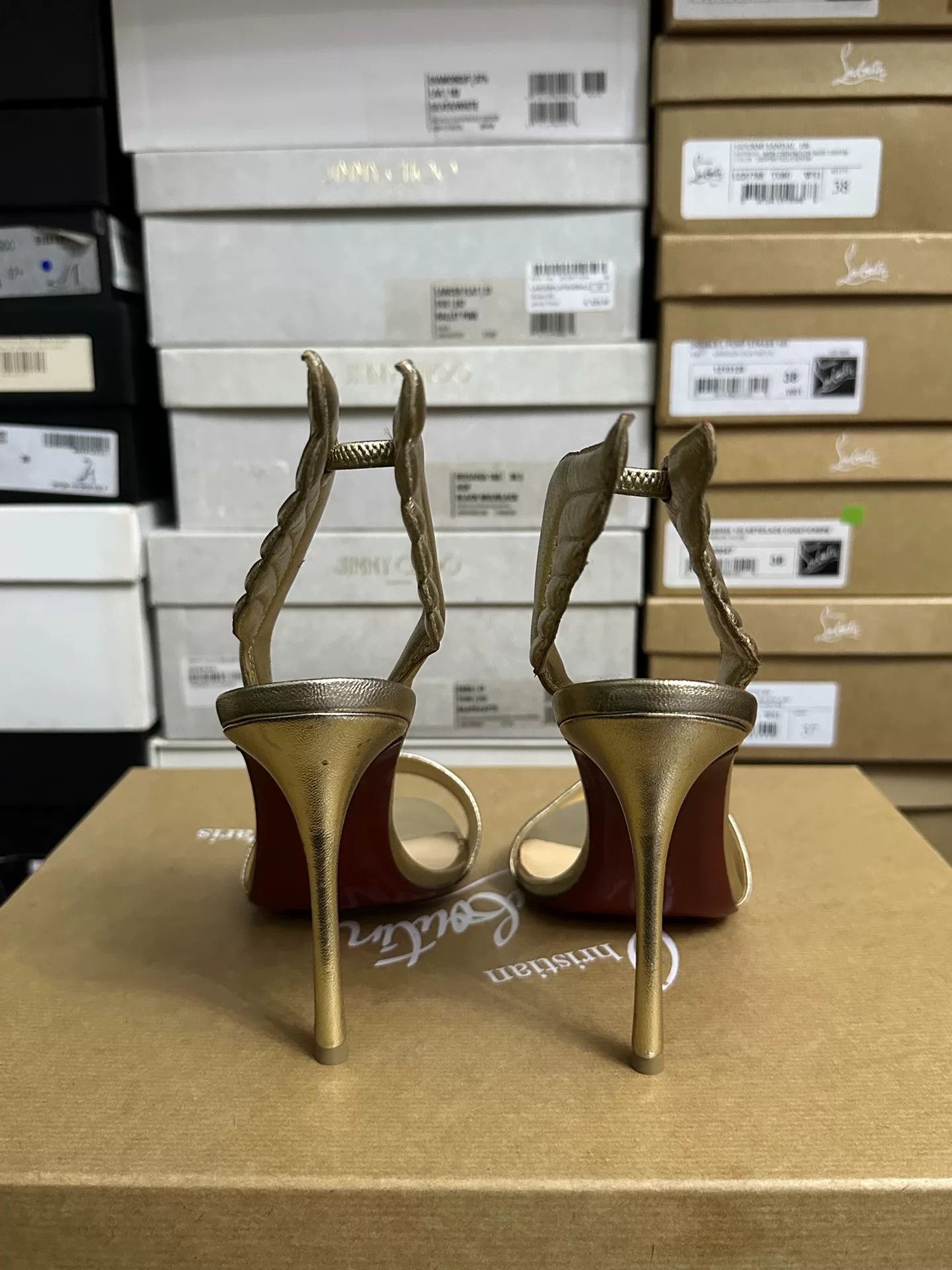 Christian Louboutin Christian Louboutin Gold Wing Heels Size US 8 / IT 38 - 3 Thumbnail