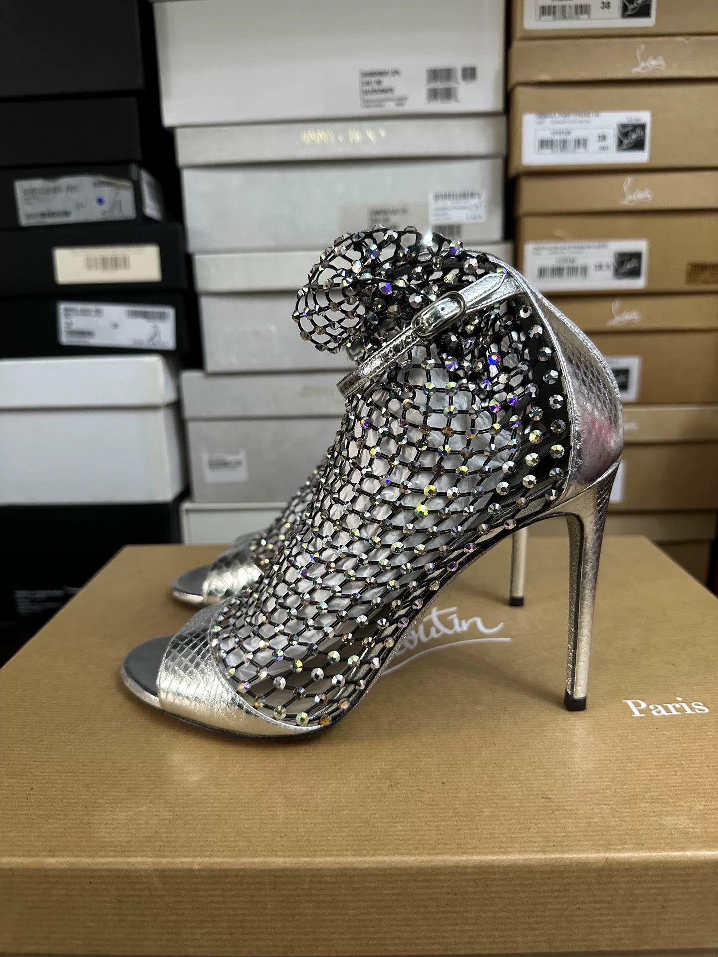 Rene Caovilla Rene Caovilla Silver Crystal Mesh Heels Size US 7 / IT 37 - 3 Thumbnail