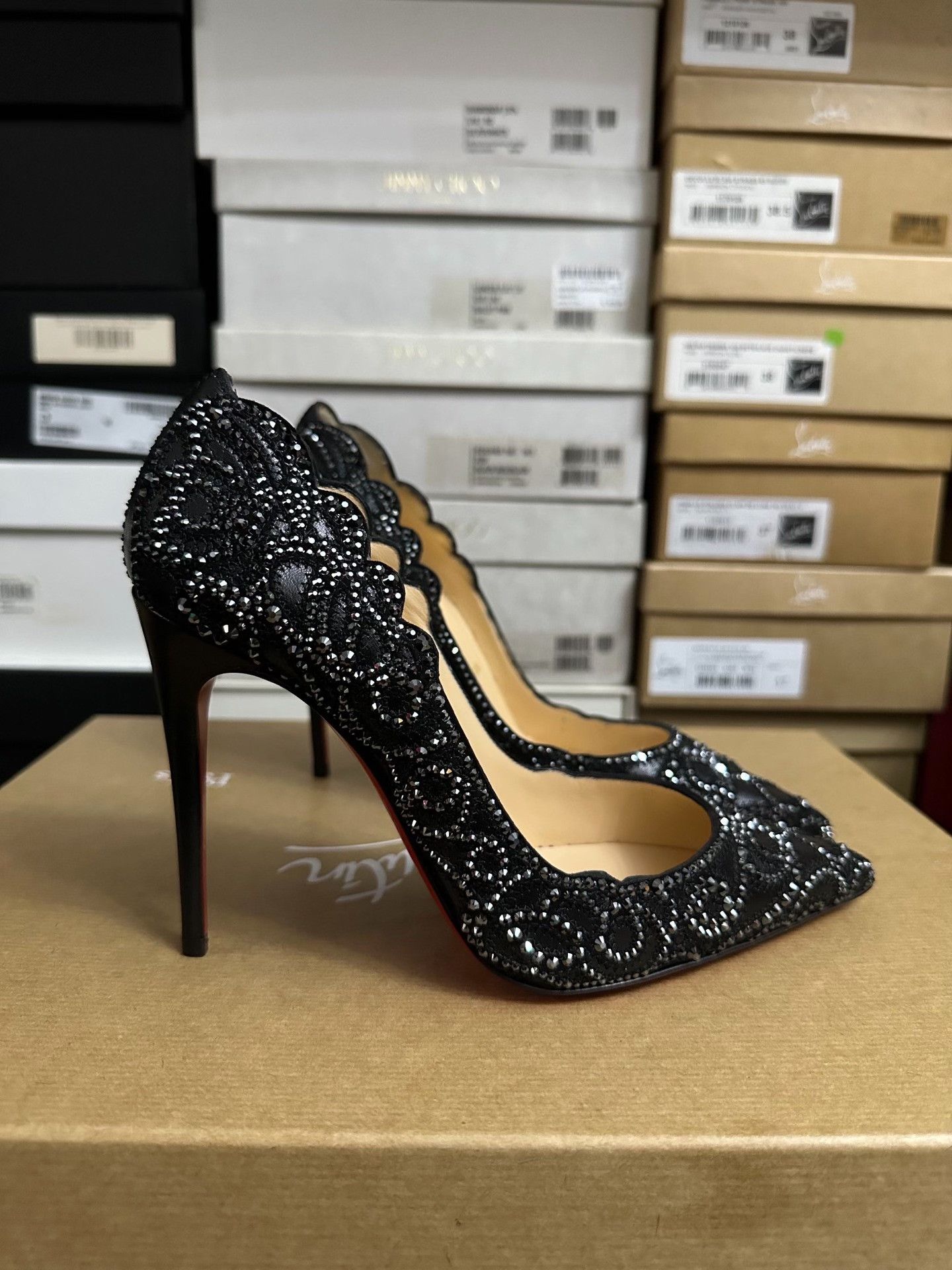 Christian Louboutin Christian Louboutin Limited Edition Black Diamond Heels Size US 5 / IT 35 - 4 Thumbnail