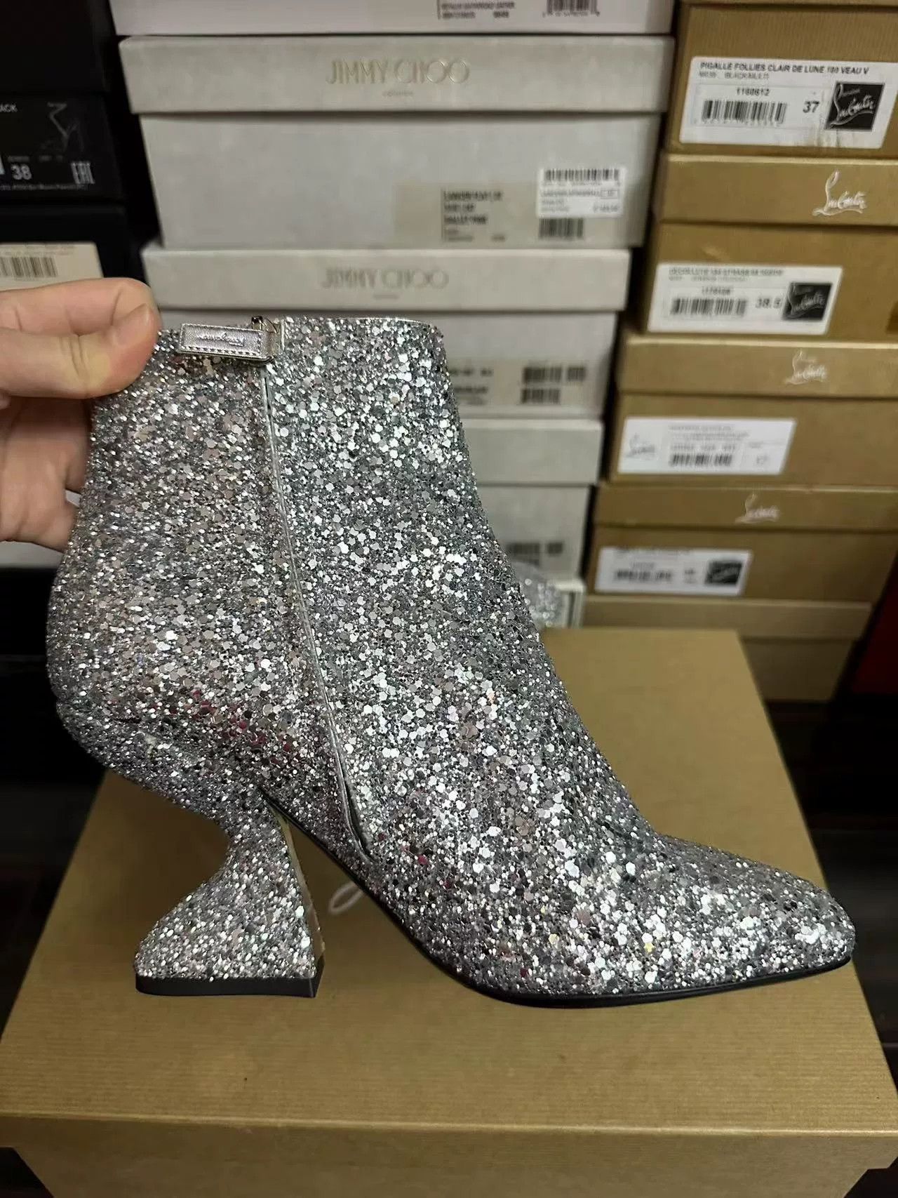 Salvatore Ferragamo Ferragamo Silver Sequined High-Heel Short Boots Size US 7 / IT 37 - 5 Thumbnail