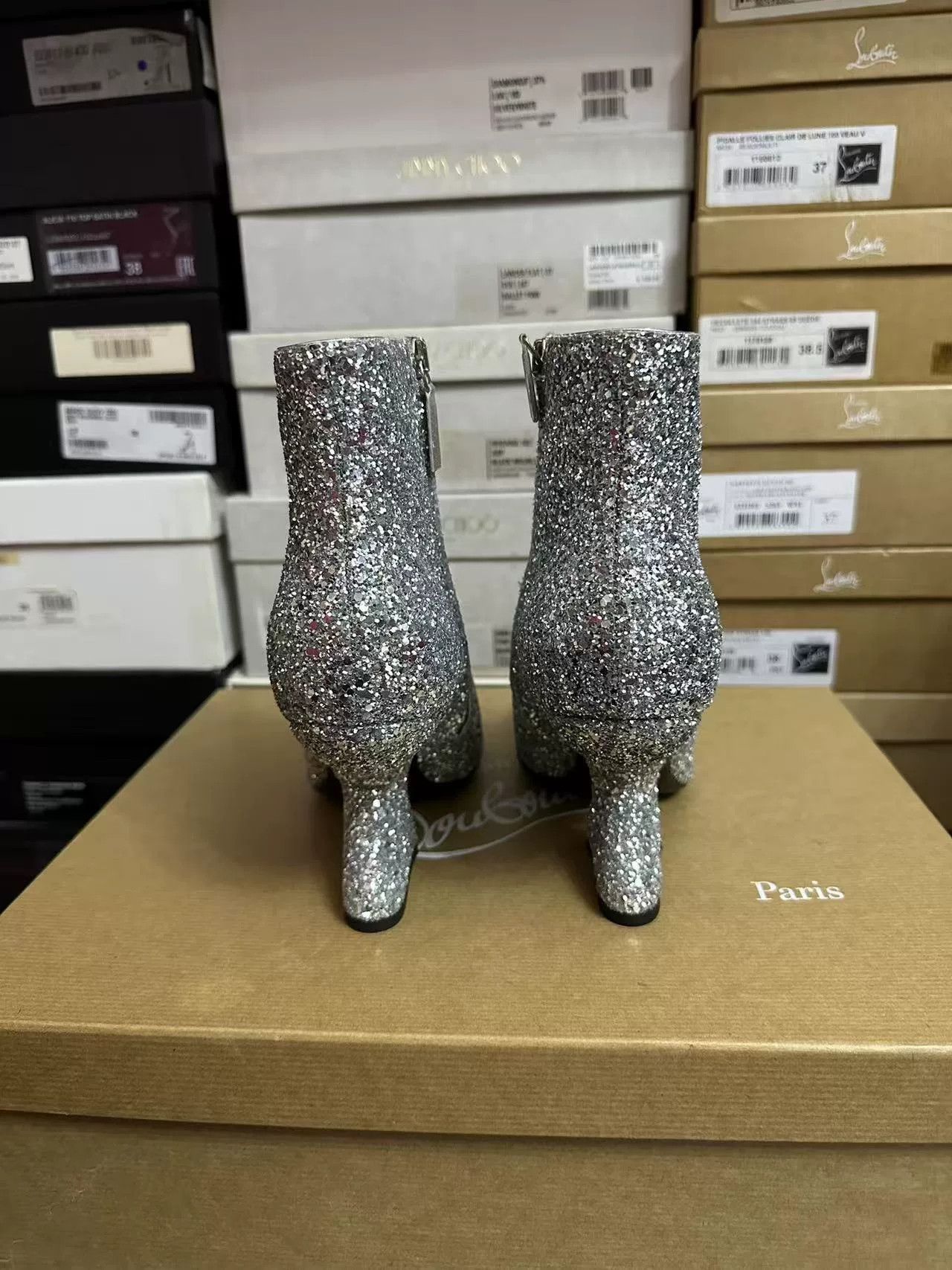 Salvatore Ferragamo Ferragamo Silver Sequined High-Heel Short Boots Size US 7 / IT 37 - 6 Thumbnail