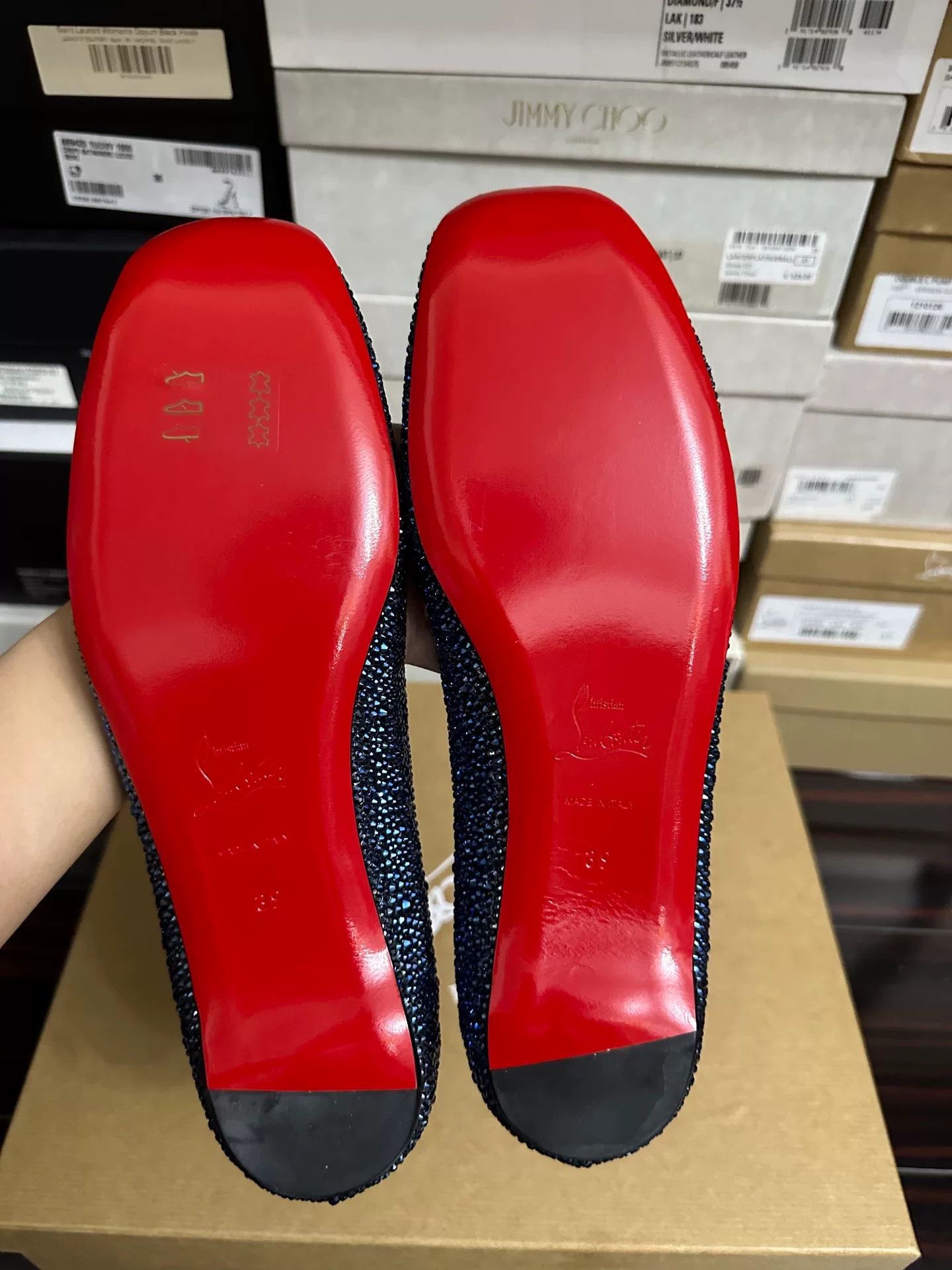 Christian Louboutin Christian Louboutin Blue Diamond Red Sole Flats 39 Size US 8 / IT 38 - 2 Thumbnail