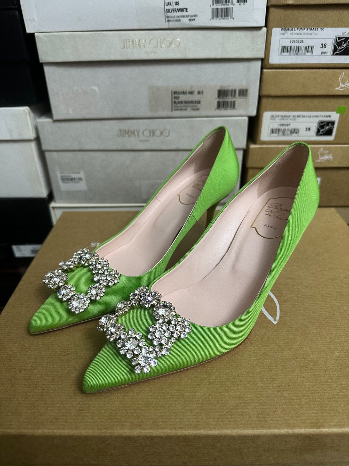 Roger Vivier Roger Vivier Green Crystal Buckle Heels Size US 6.5 / IT 36.5 - 2 Thumbnail