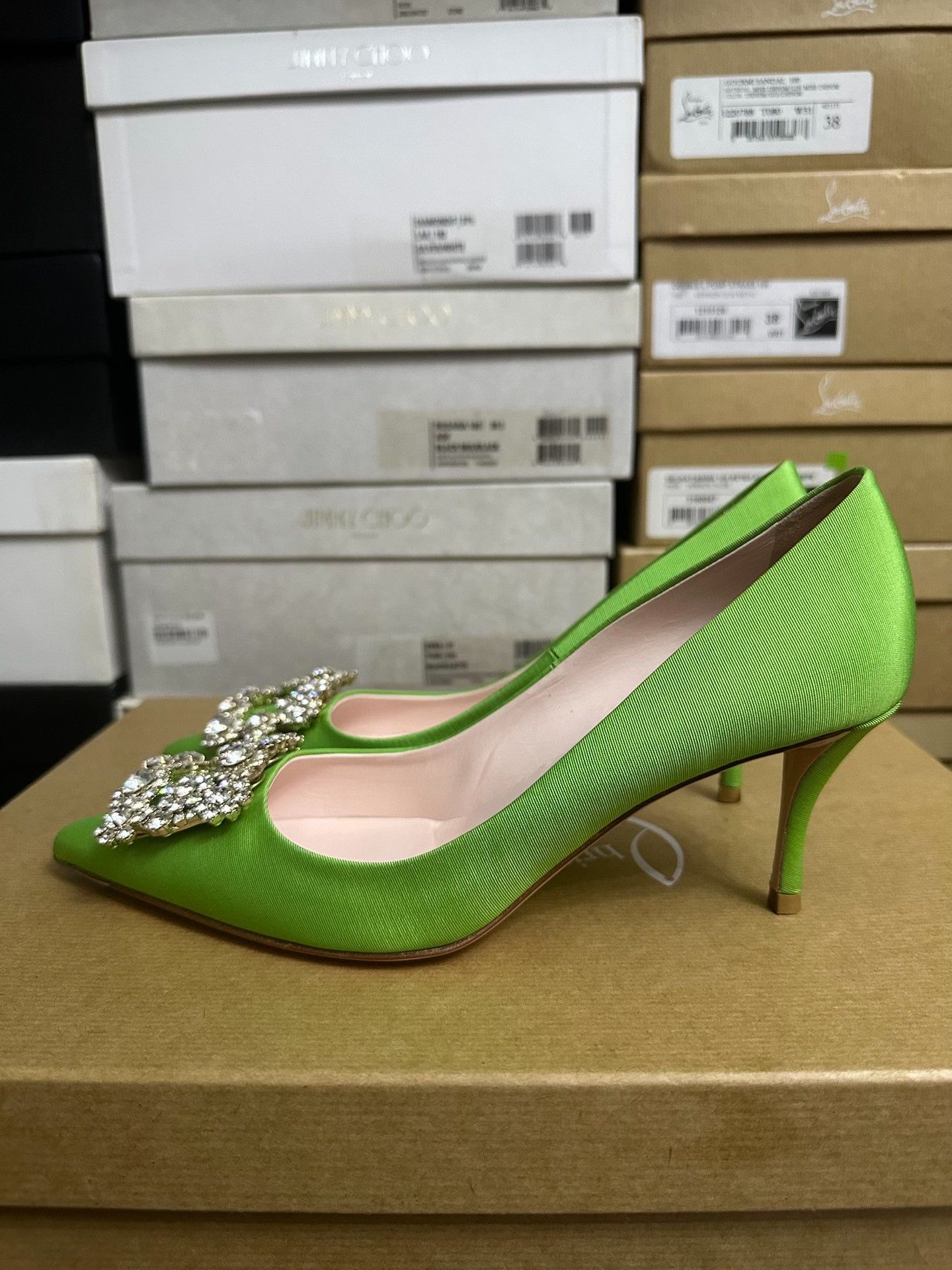 Roger Vivier Roger Vivier Green Crystal Buckle Heels Size US 6.5 / IT 36.5 - 5 Thumbnail
