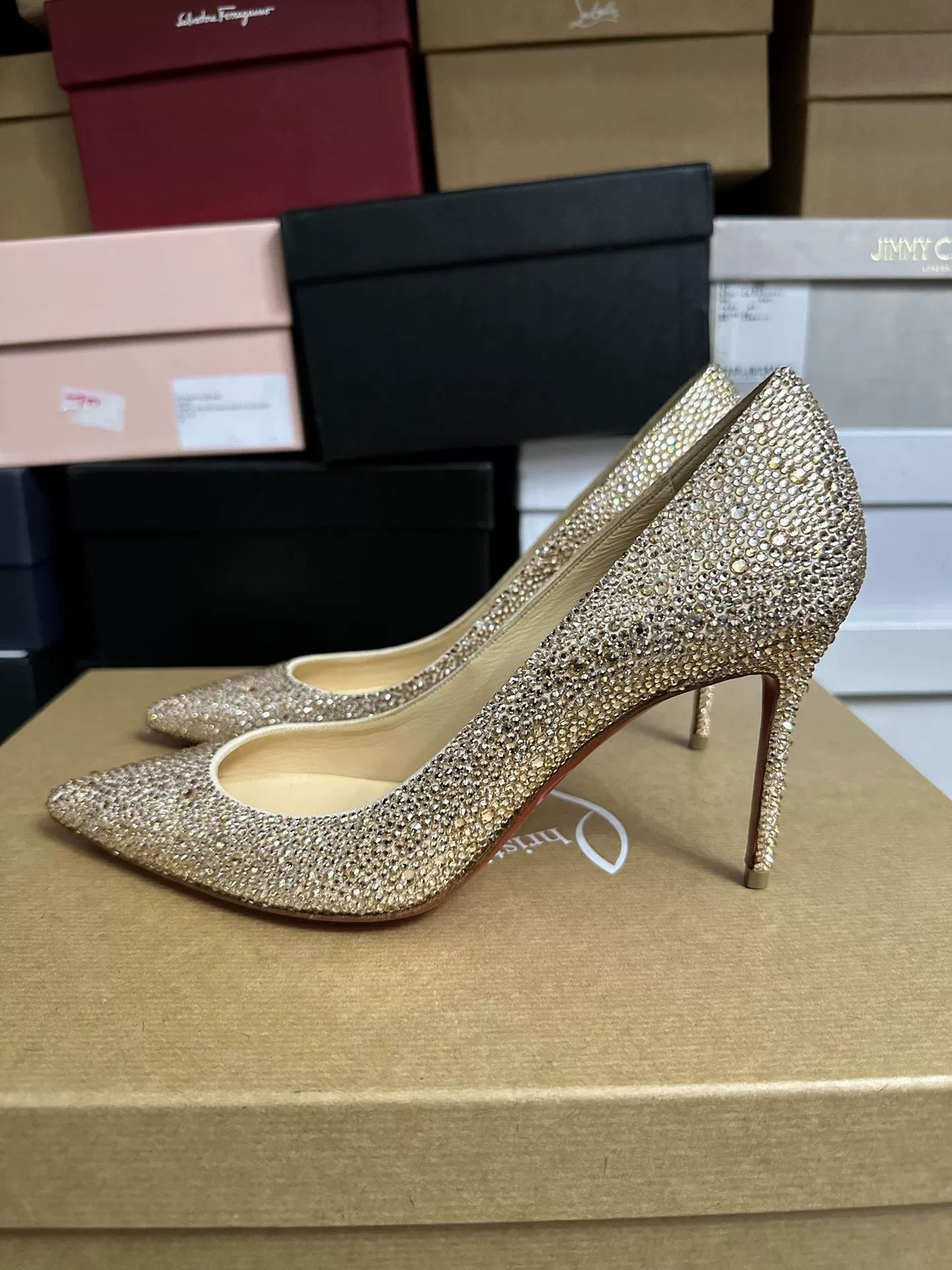 Christian Louboutin Christian Louboutin Red Sole Champagne Crystal Shoes Size US 7.5 / IT 37.5 - 4 Thumbnail