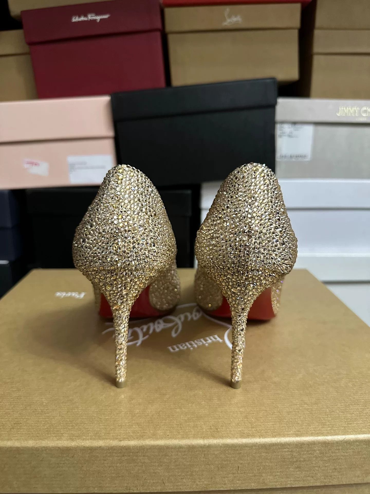 Christian Louboutin Christian Louboutin Red Sole Champagne Crystal Shoes Size US 7.5 / IT 37.5 - 5 Thumbnail