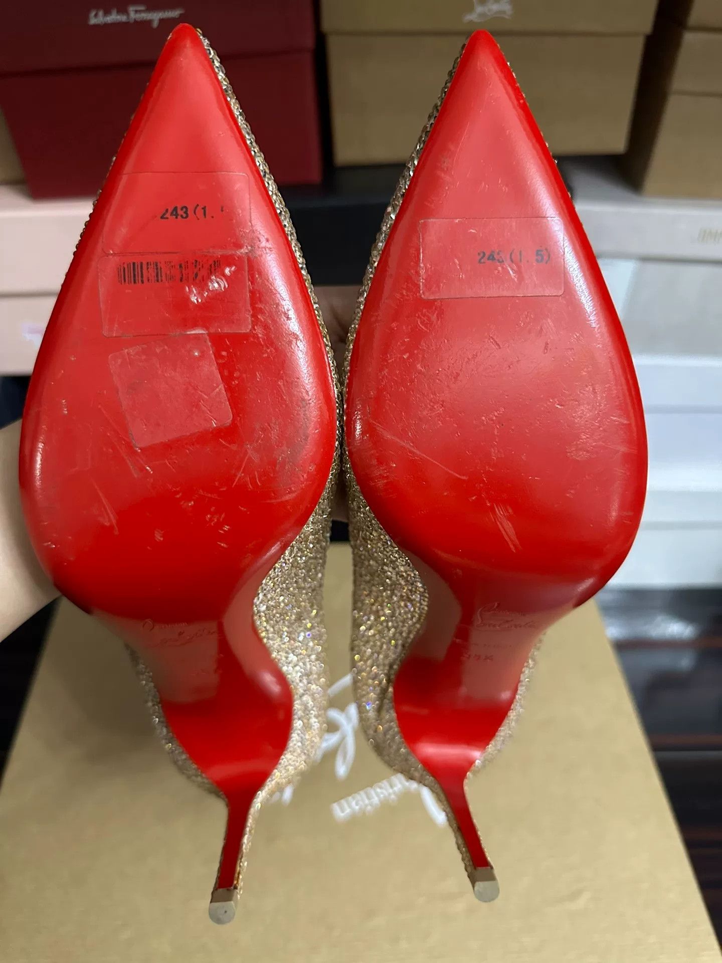 Christian Louboutin Christian Louboutin Red Sole Champagne Crystal Shoes Size US 7.5 / IT 37.5 - 7 Thumbnail