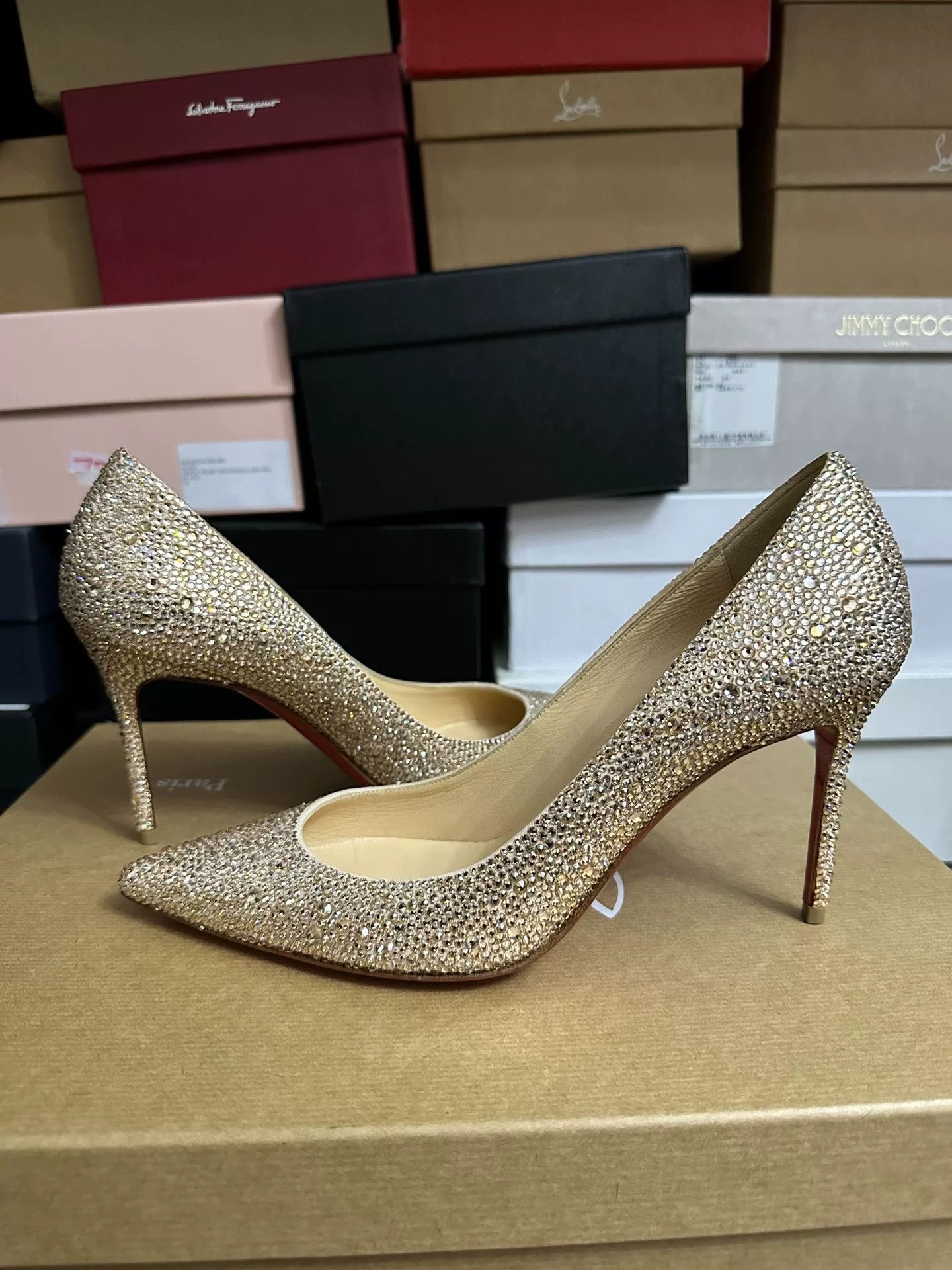 Christian Louboutin Christian Louboutin Red Sole Champagne Crystal Shoes Size US 7.5 / IT 37.5 - 3 Thumbnail