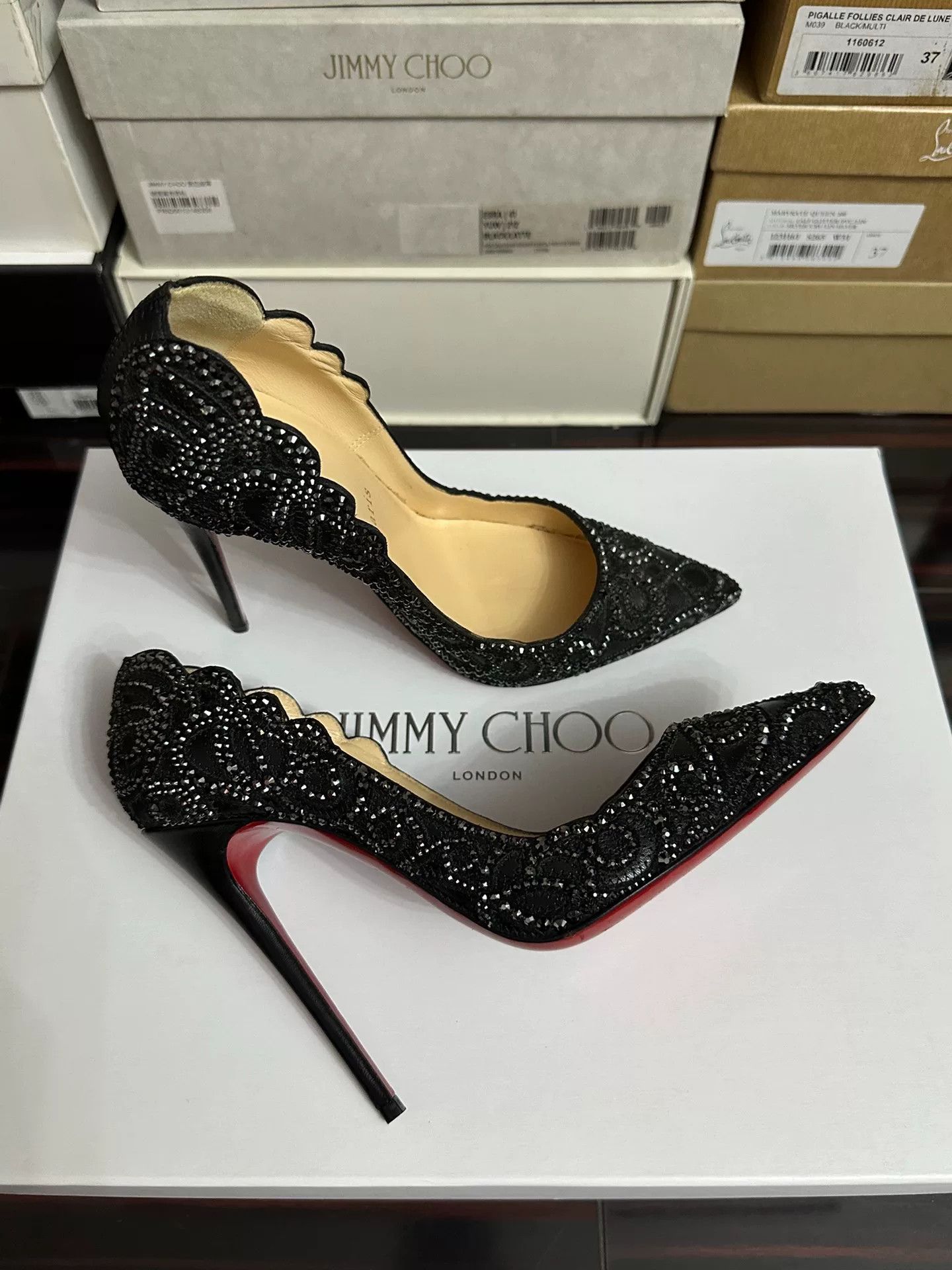 Christian Louboutin Christian Louboutin Limited Edition Black Diamond Heels Size US 6 / IT 36 - 4 Thumbnail
