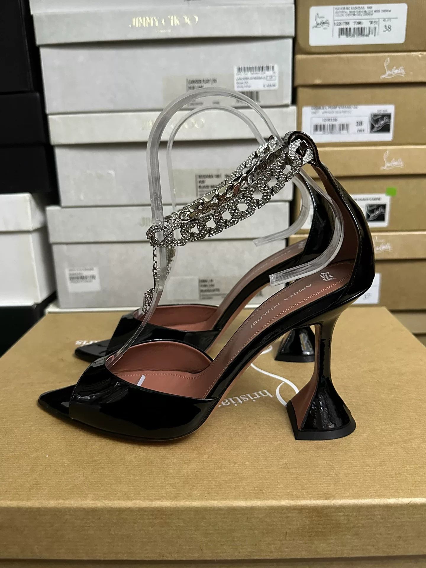 Amina Muaddi Amina Muaddi Black Chain High Heels Size US 6 / IT 36 - 3 Thumbnail