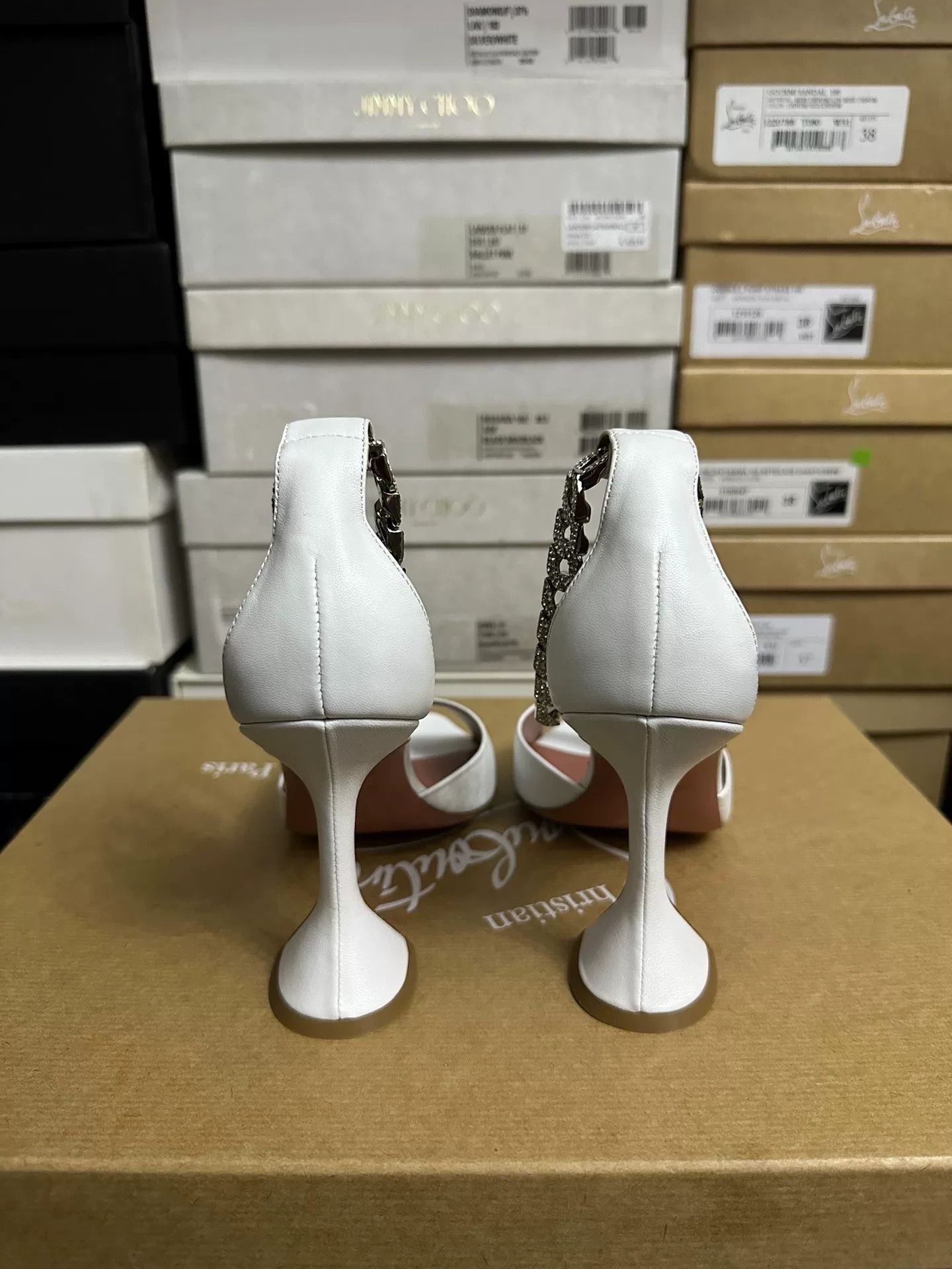 Amina Muaddi Amina Muaddi White Chain Heels Size US 6 / IT 36 - 3 Thumbnail