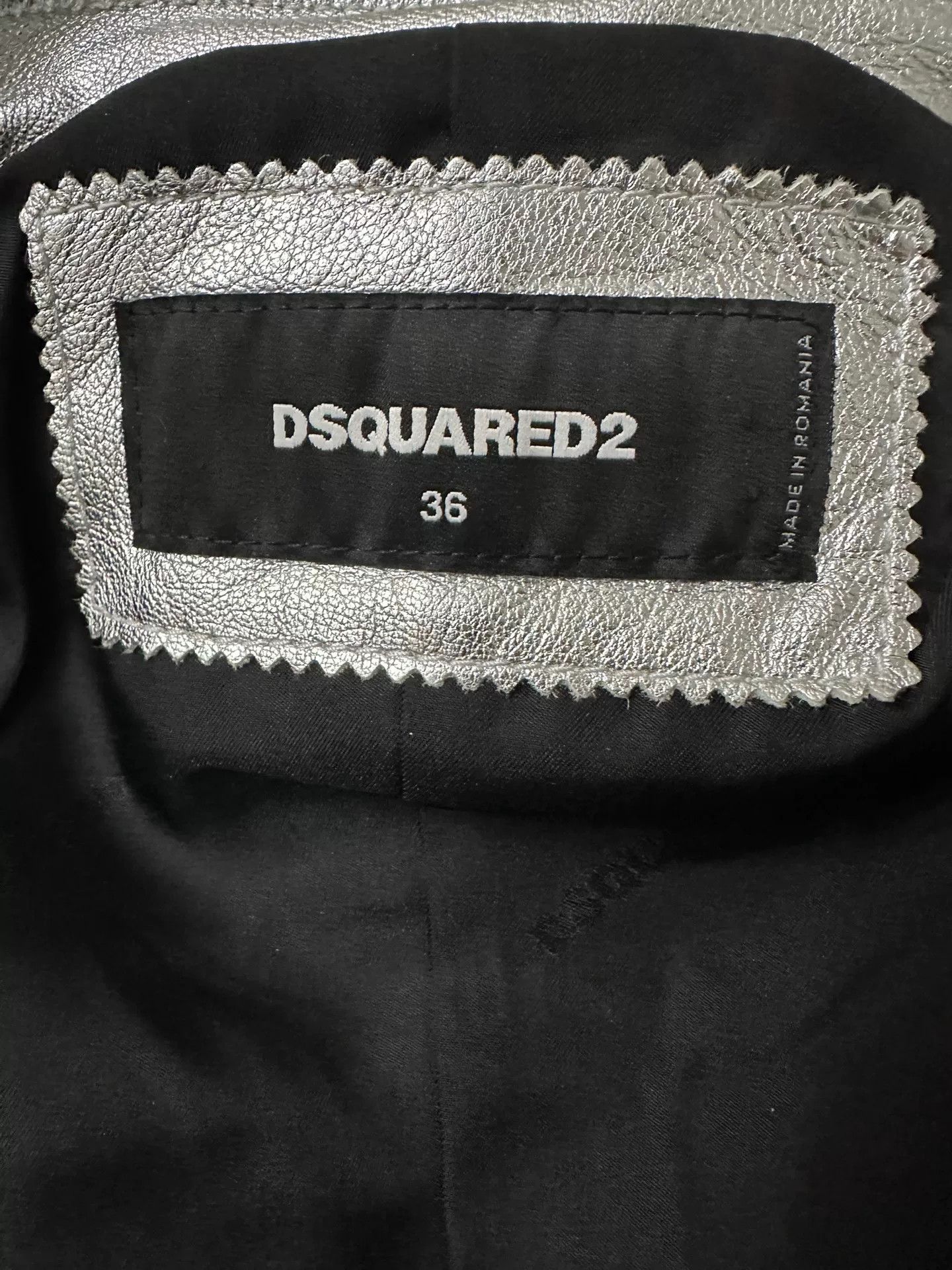 Dsquared2 DSQUARED2 Women's Silver Leather Jacket Size XS / US 0-2 / IT 36-38 - 3 Thumbnail