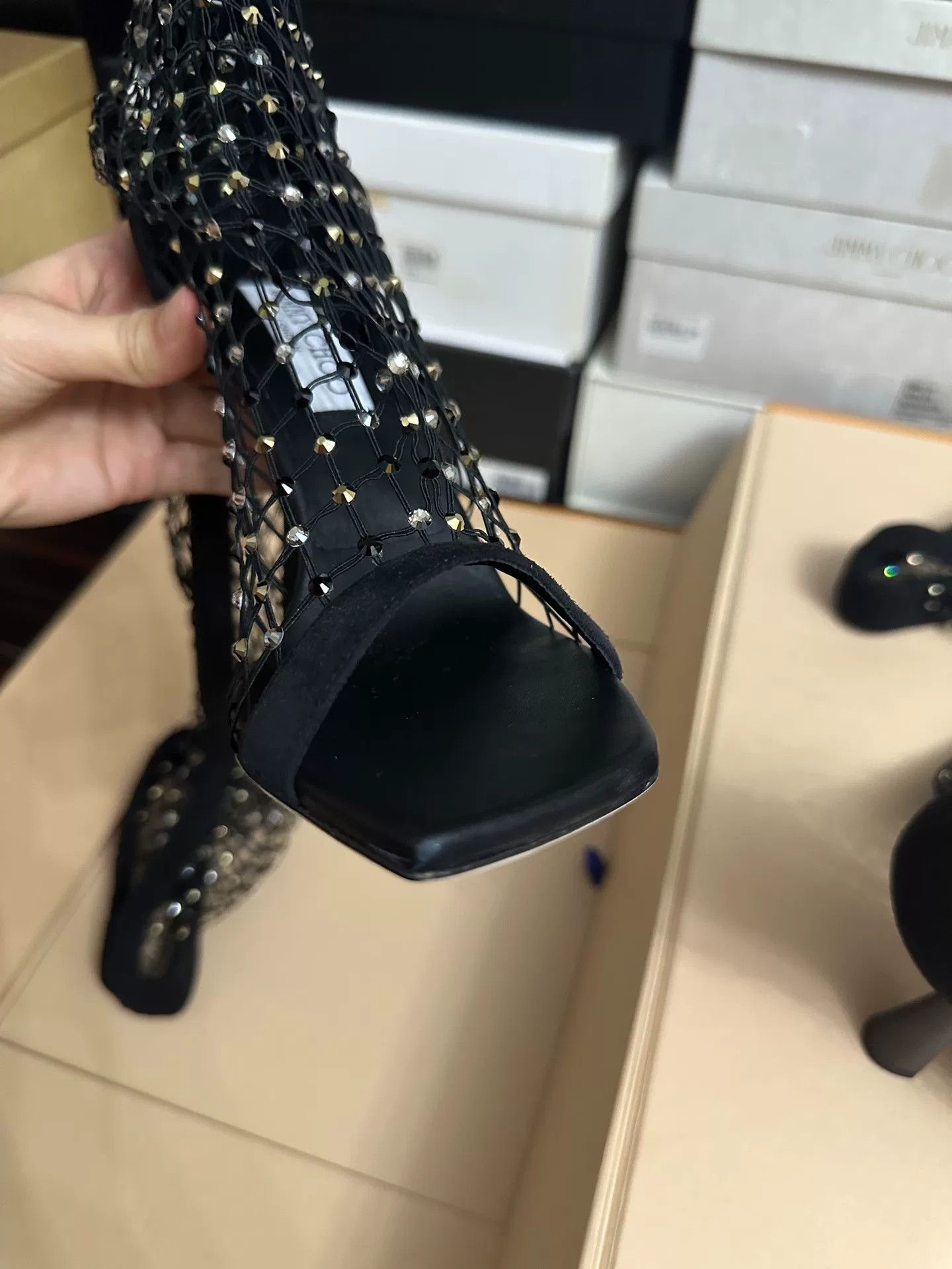 Jimmy Choo Jimmy Choo Black Crystal Mesh Boots Size US 7 / IT 37 - 7 Thumbnail