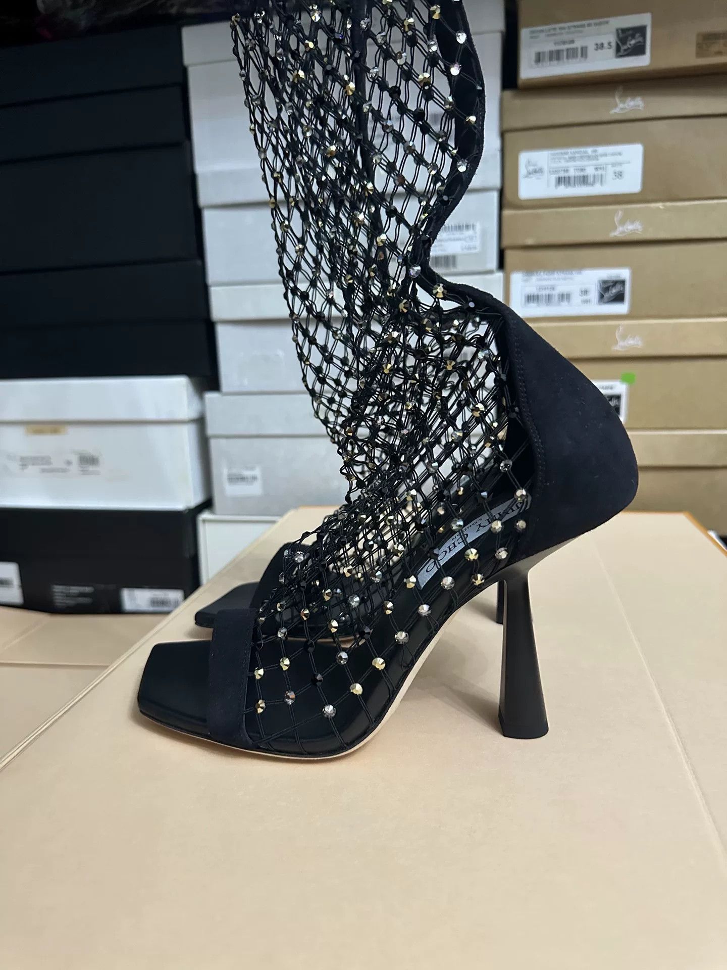 Jimmy Choo Jimmy Choo Black Crystal Mesh Boots Size US 7 / IT 37 - 3 Thumbnail