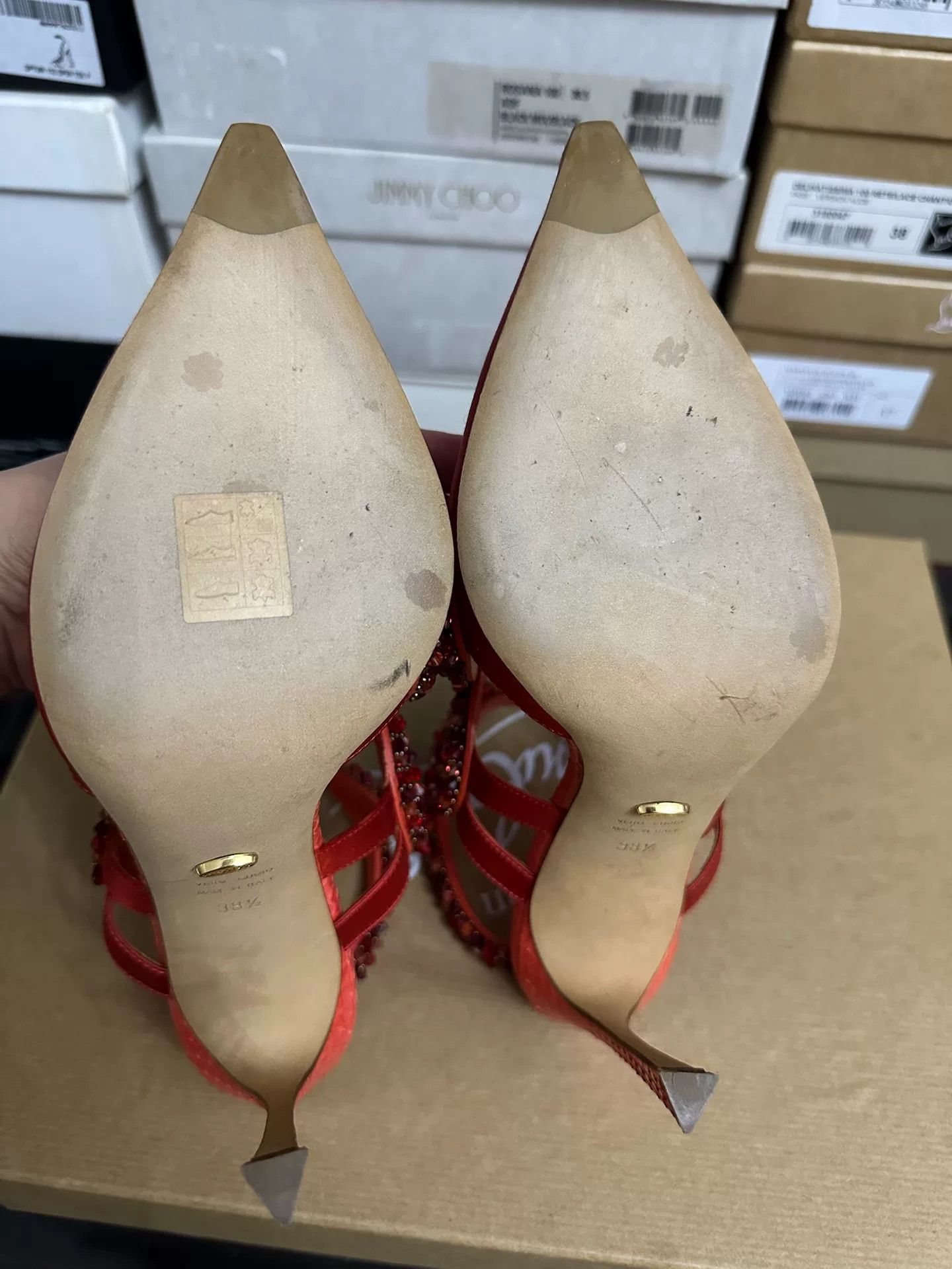 Sergio Rossi Sergio Rossi Limited Red Satin Heels 38.5 Size US 7.5 / IT 37.5 - 6 Thumbnail