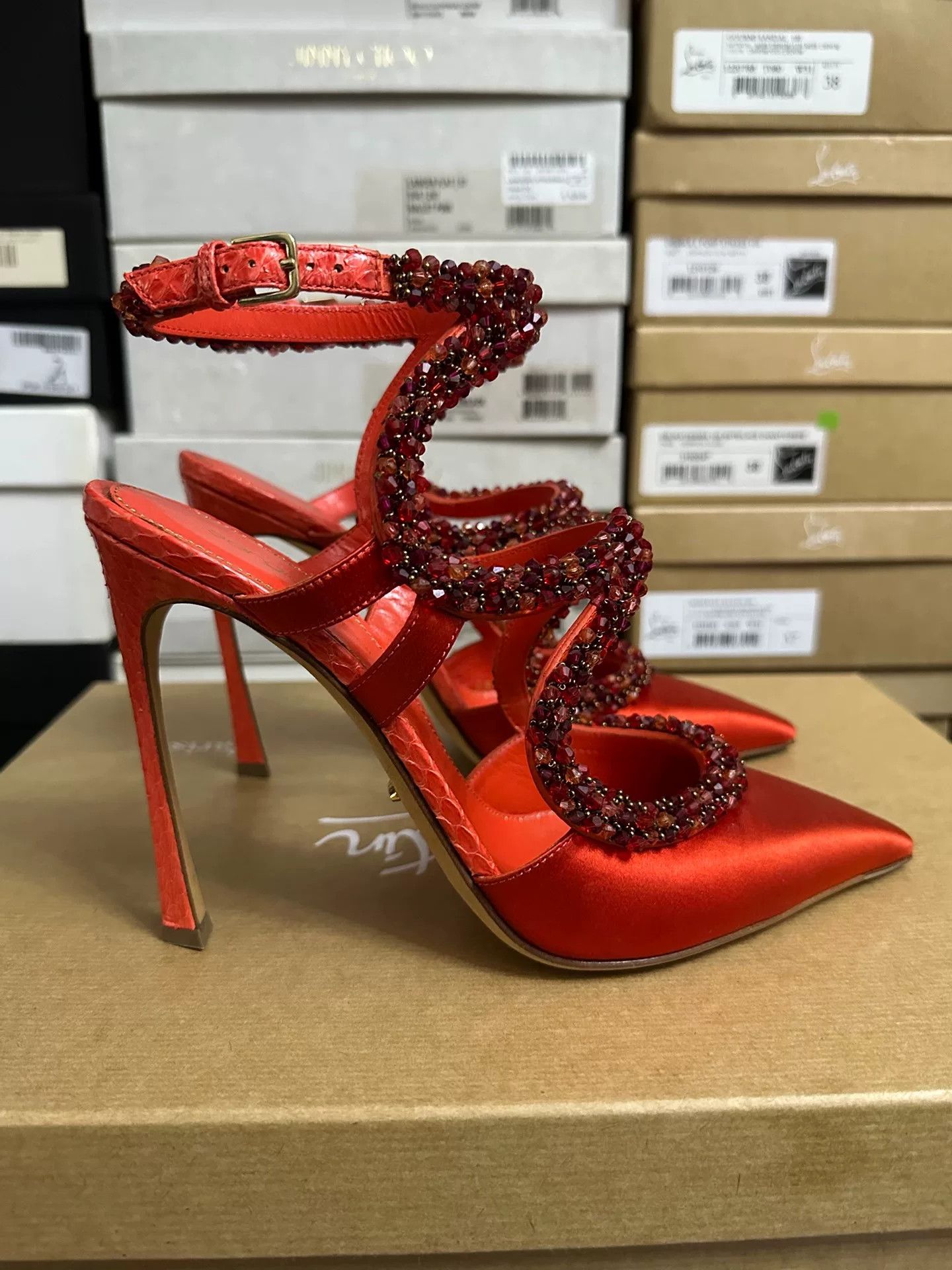 Sergio Rossi Sergio Rossi Limited Red Satin Heels 38.5 Size US 7.5 / IT 37.5 - 2 Thumbnail