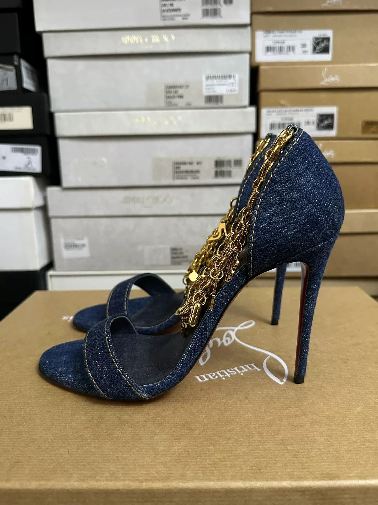 Christian Louboutin Christian Louboutin Denim Chain Heels Size US 6.5 / IT 36.5 - 4 Thumbnail