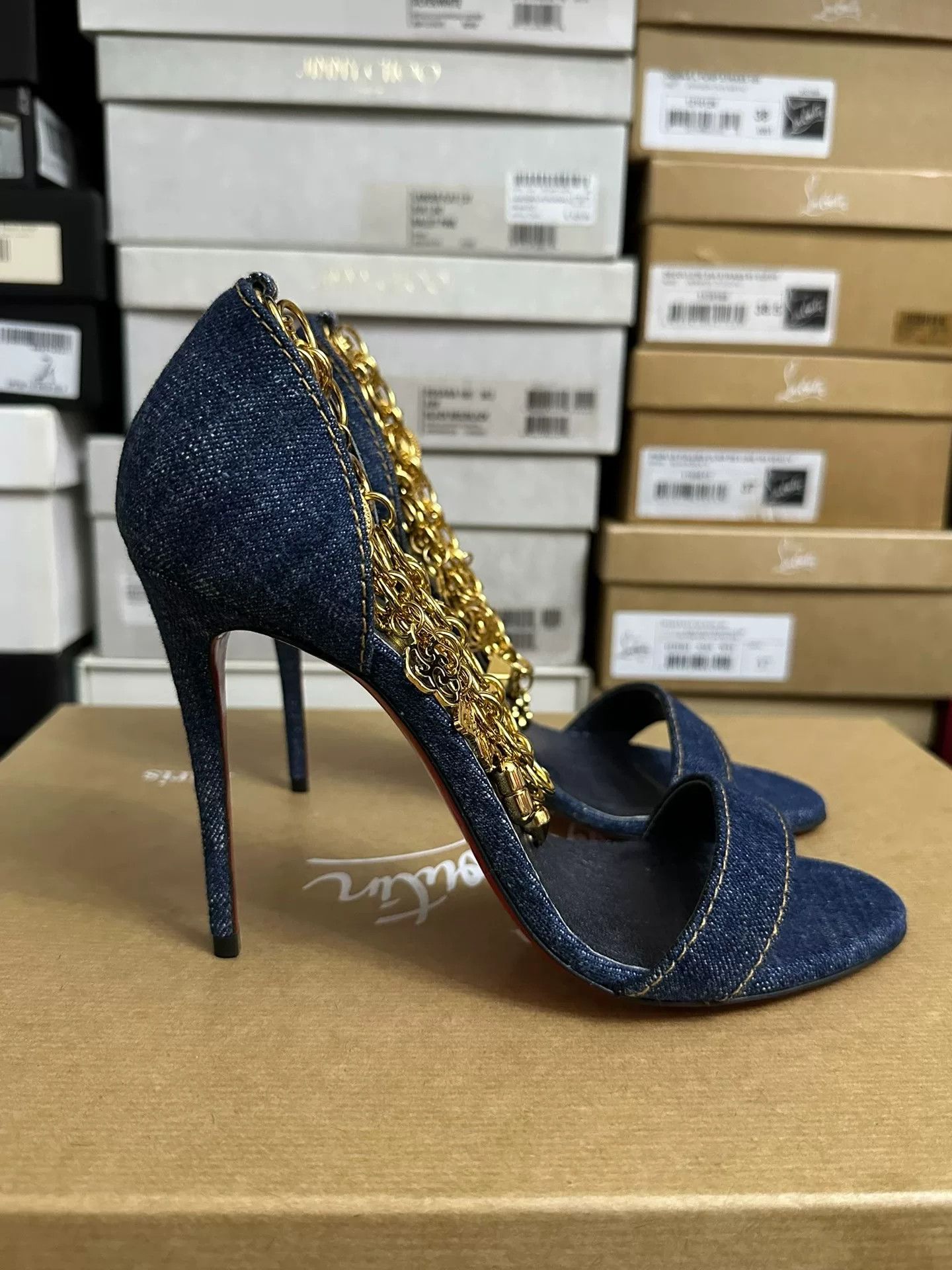 Christian Louboutin Christian Louboutin Denim Chain Heels Size US 6.5 / IT 36.5 - 2 Thumbnail