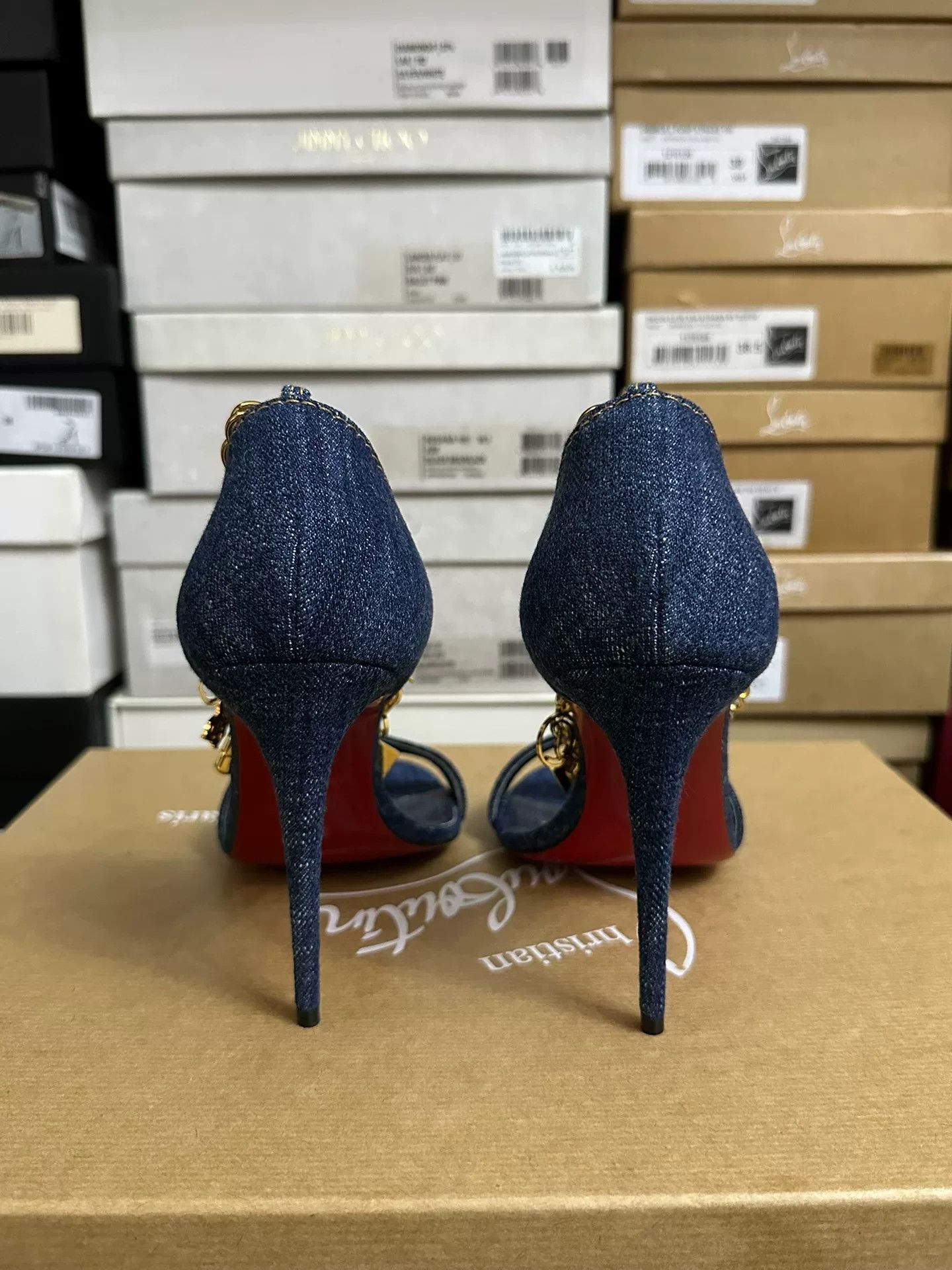 Christian Louboutin Christian Louboutin Denim Chain Heels Size US 6.5 / IT 36.5 - 3 Thumbnail