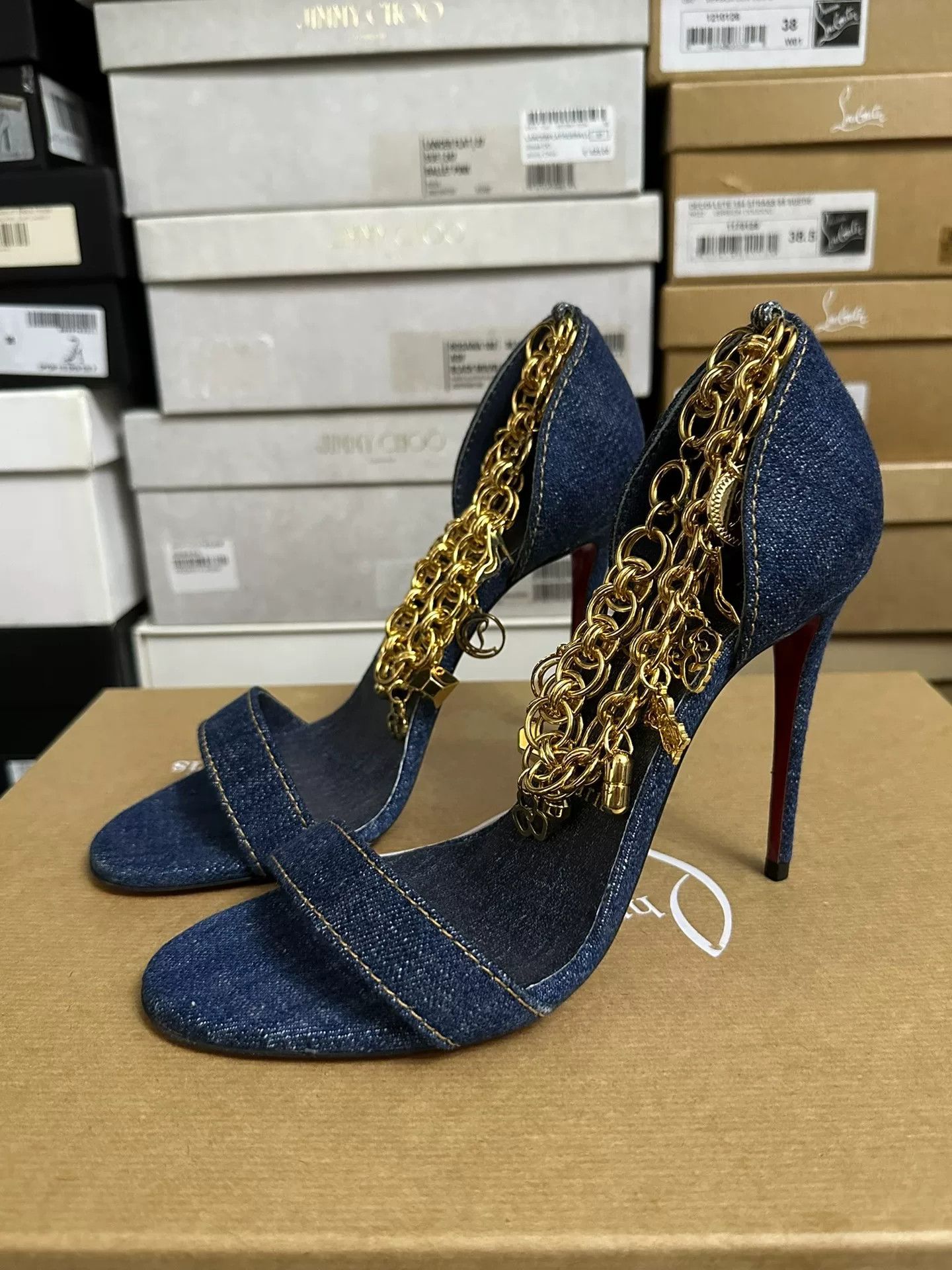 Christian Louboutin Christian Louboutin Denim Chain Heels Size US 6.5 / IT 36.5 - 5 Thumbnail