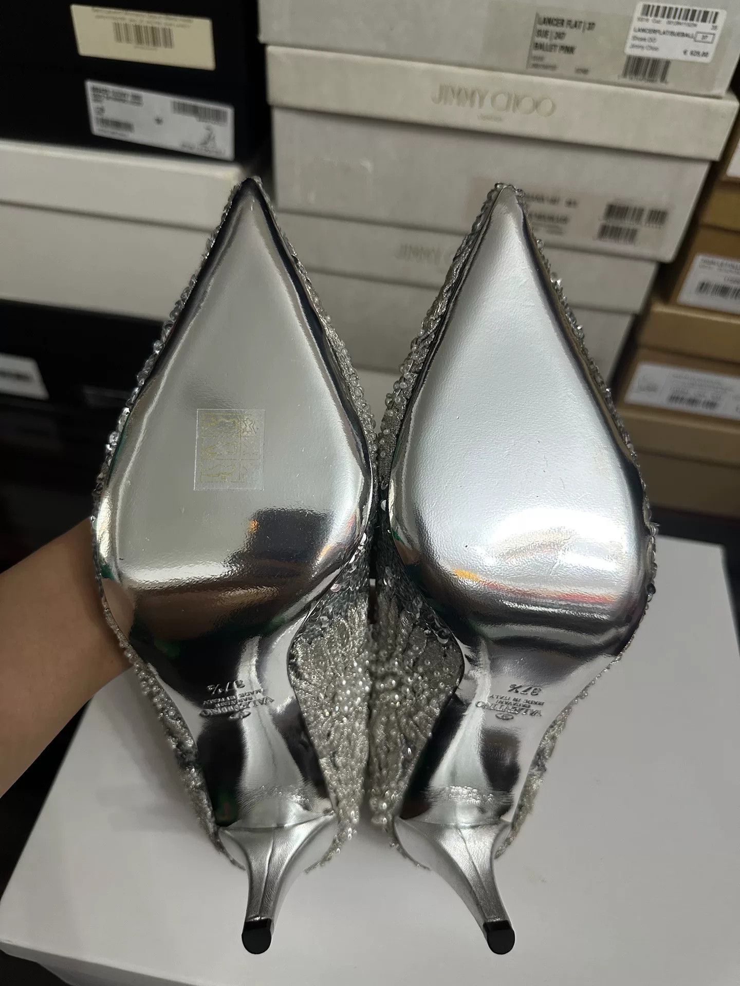 Valentino Valentino Silver Sequin High Heels Size US 6.5 / IT 36.5 - 8 Thumbnail