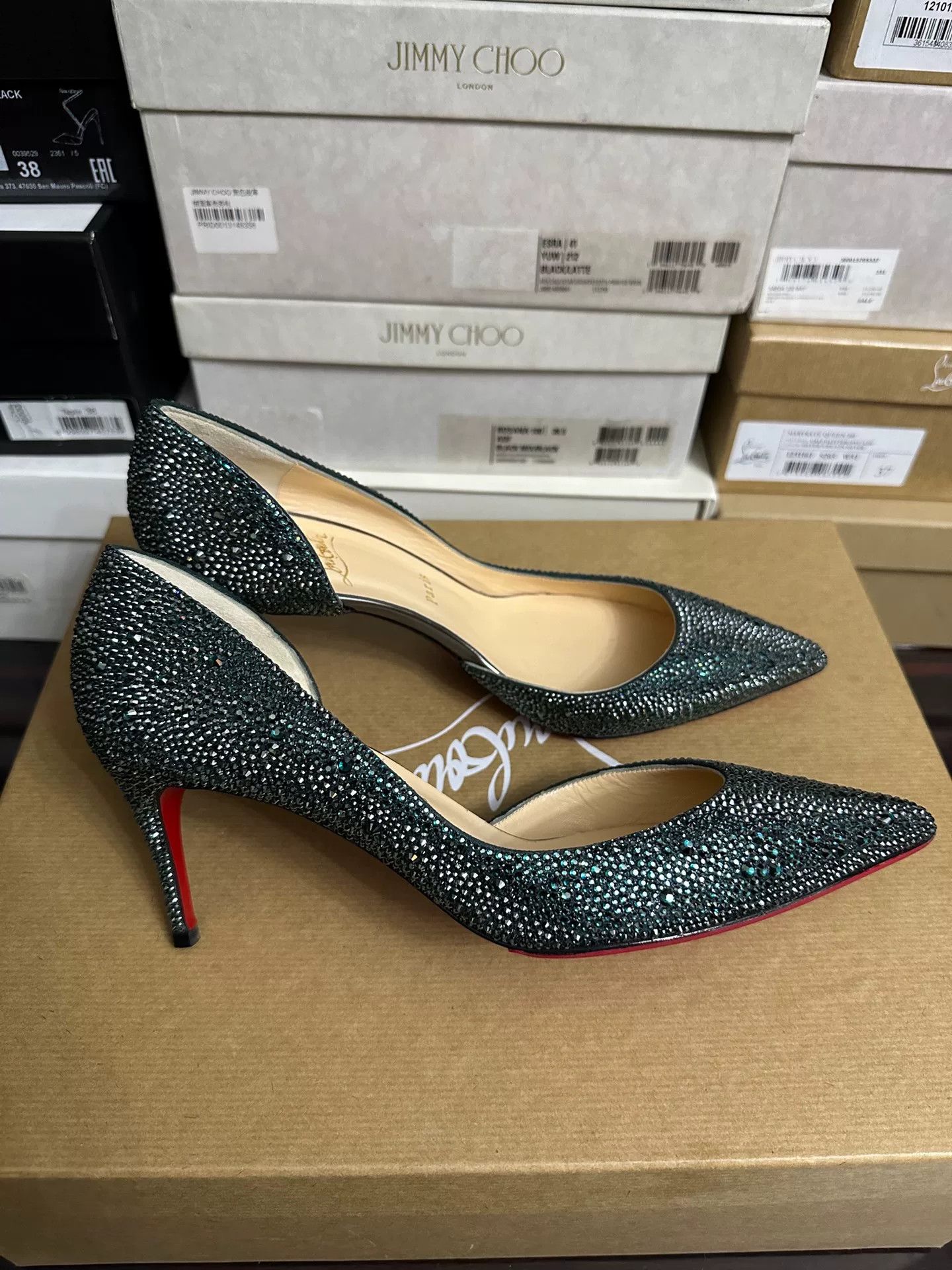 Christian Louboutin Christian Louboutin Green Crystal Red Sole Wedding Shoes Size US 8 / IT 38 - 2 Thumbnail