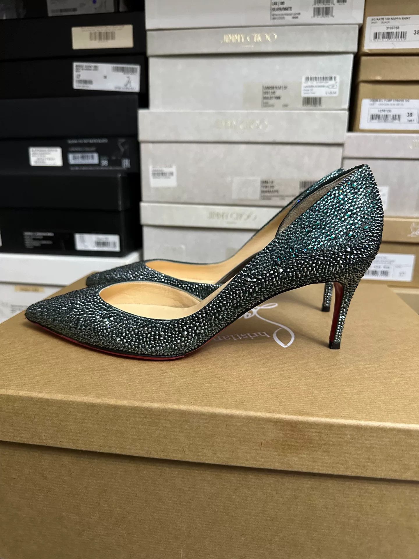 Christian Louboutin Christian Louboutin Green Crystal Red Sole Wedding Shoes Size US 8 / IT 38 - 3 Thumbnail