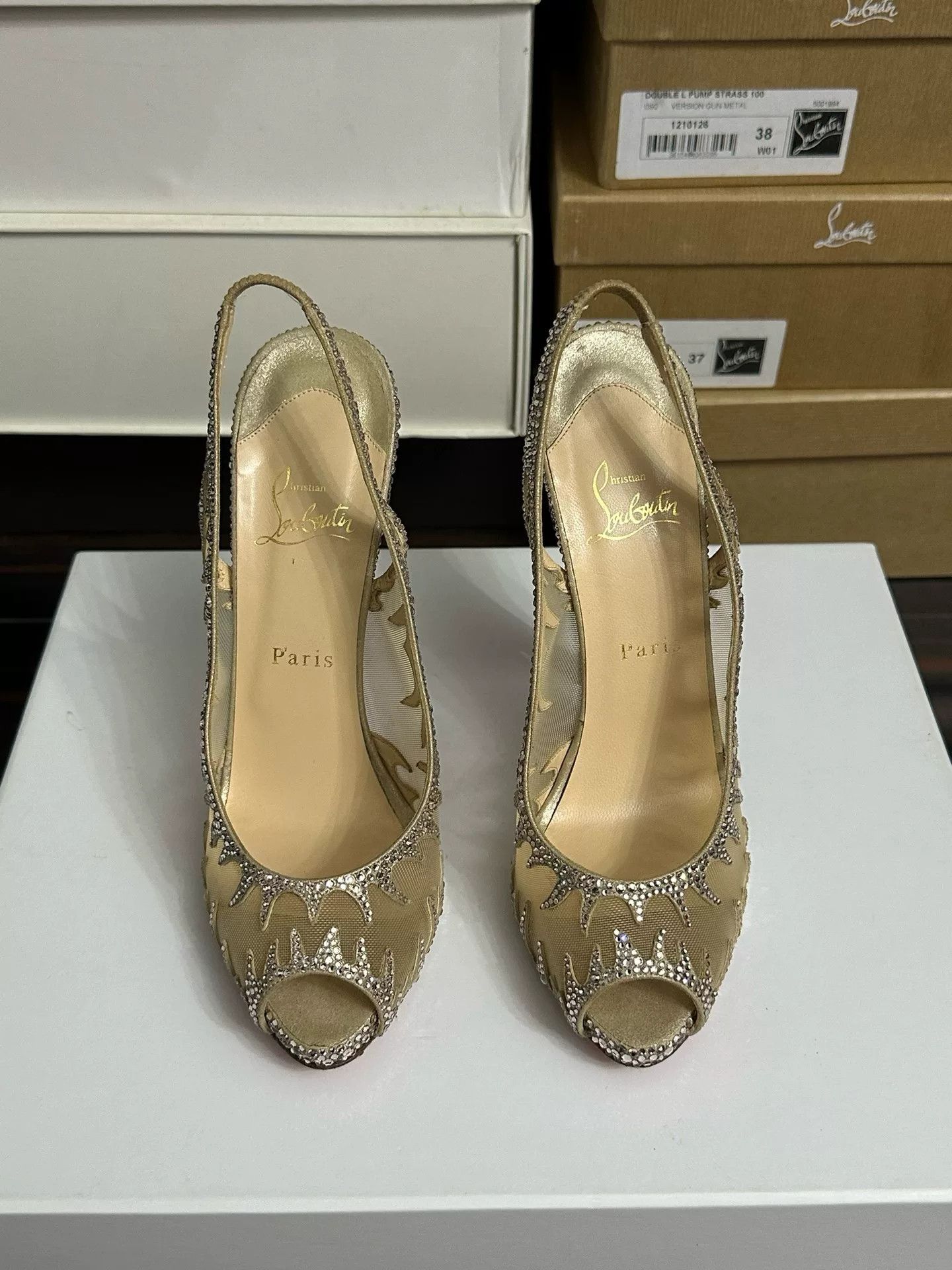 Christian Louboutin Christian Louboutin Crystal Red Sole Heels Size US 7.5 / IT 37.5 - 2 Thumbnail