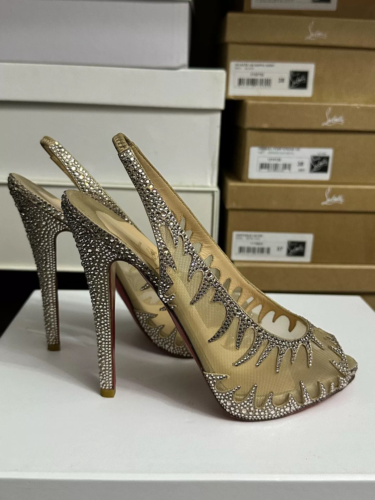 Christian Louboutin Christian Louboutin Crystal Red Sole Heels Size US 7.5 / IT 37.5 - 4 Thumbnail