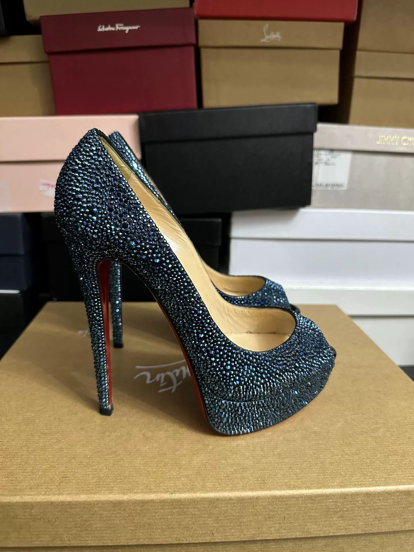 Christian Louboutin Christian Louboutin Blue Crystal Red Sole Heels Size US 7.5 / IT 37.5 - 3 Thumbnail