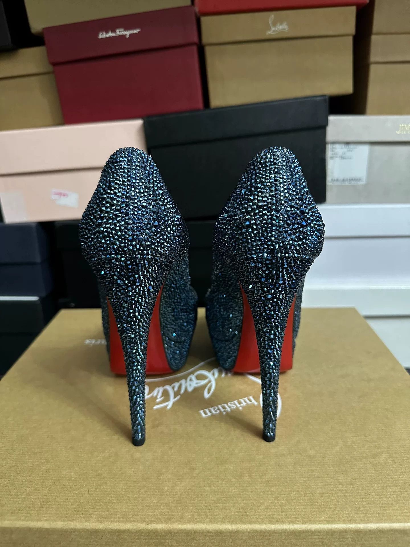 Christian Louboutin Christian Louboutin Blue Crystal Red Sole Heels Size US 7.5 / IT 37.5 - 5 Thumbnail