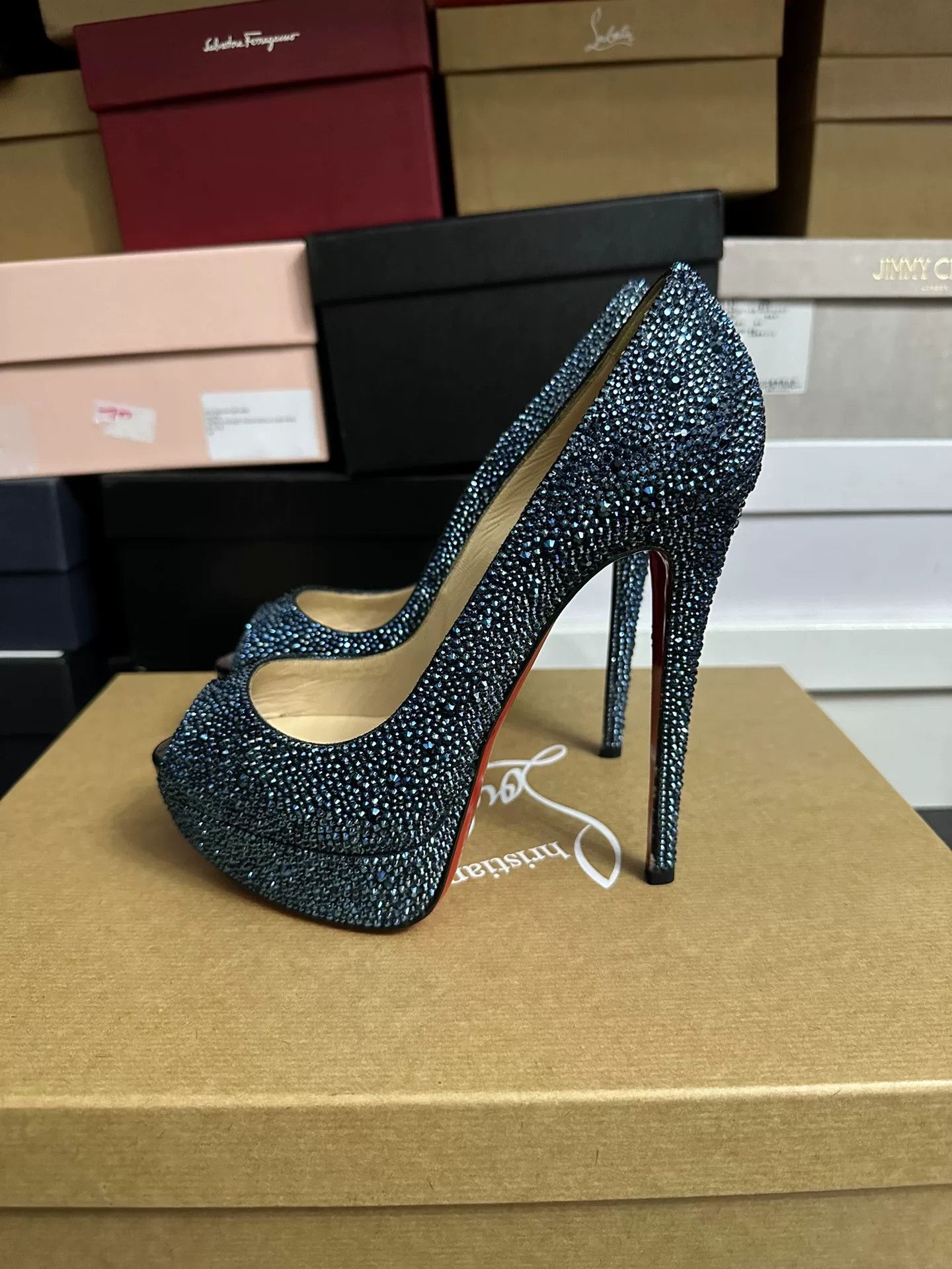 Christian Louboutin Christian Louboutin Blue Crystal Red Sole Heels Size US 7.5 / IT 37.5 - 4 Thumbnail