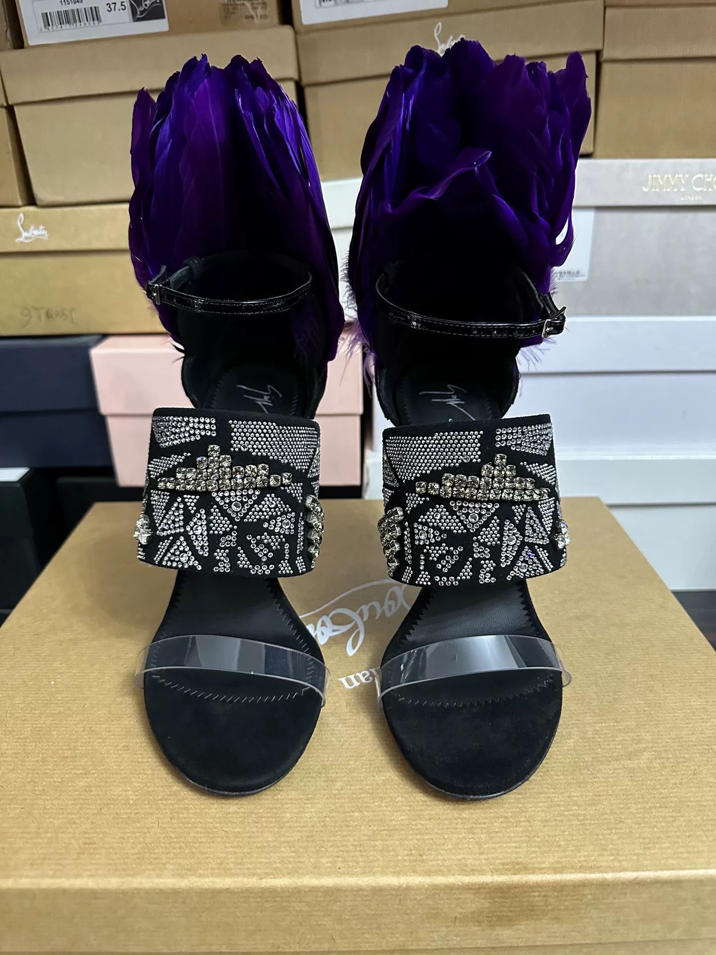 Giuseppe Zanotti Giuseppe Zanotti Purple Feather Rhinestone Heels Size US 7 / IT 37 - 2 Thumbnail