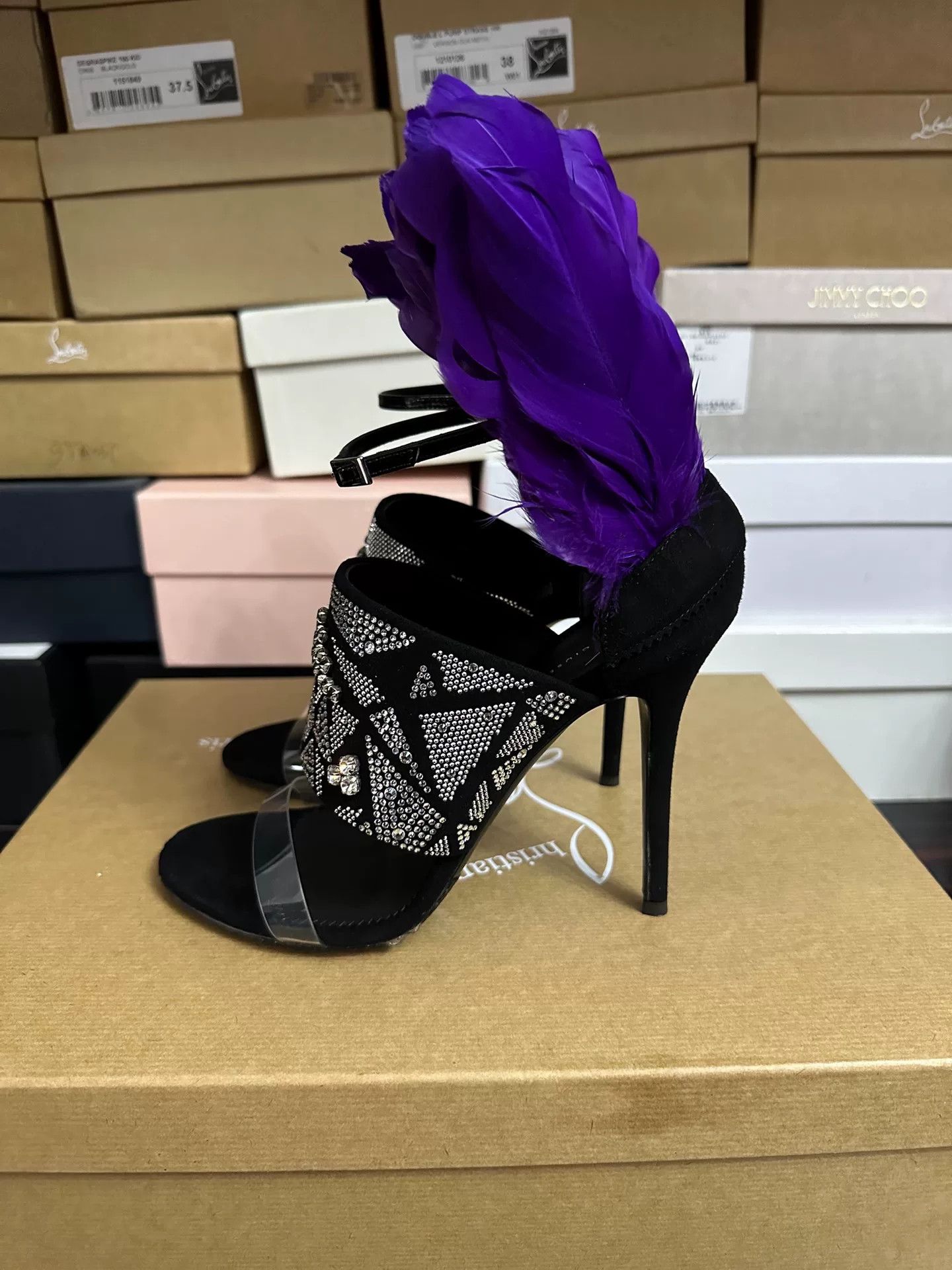 Giuseppe Zanotti Giuseppe Zanotti Purple Feather Rhinestone Heels Size US 7 / IT 37 - 4 Thumbnail