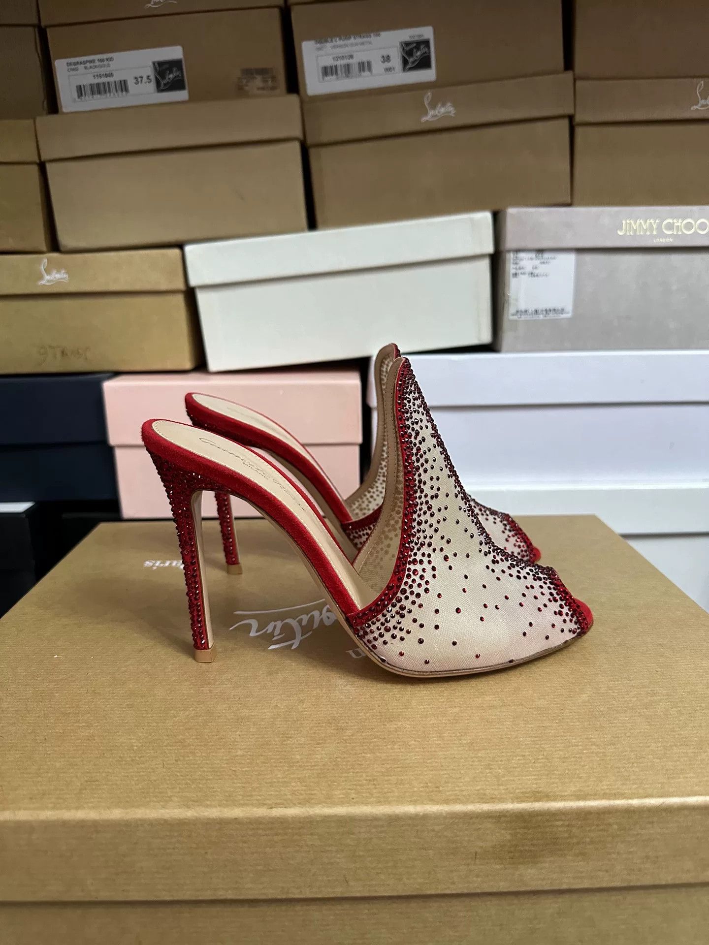 Gianvito Rossi Gianvito Rossi Red Rhinestone Heel Sandals Size US 6.5 / IT 36.5 - 4 Thumbnail