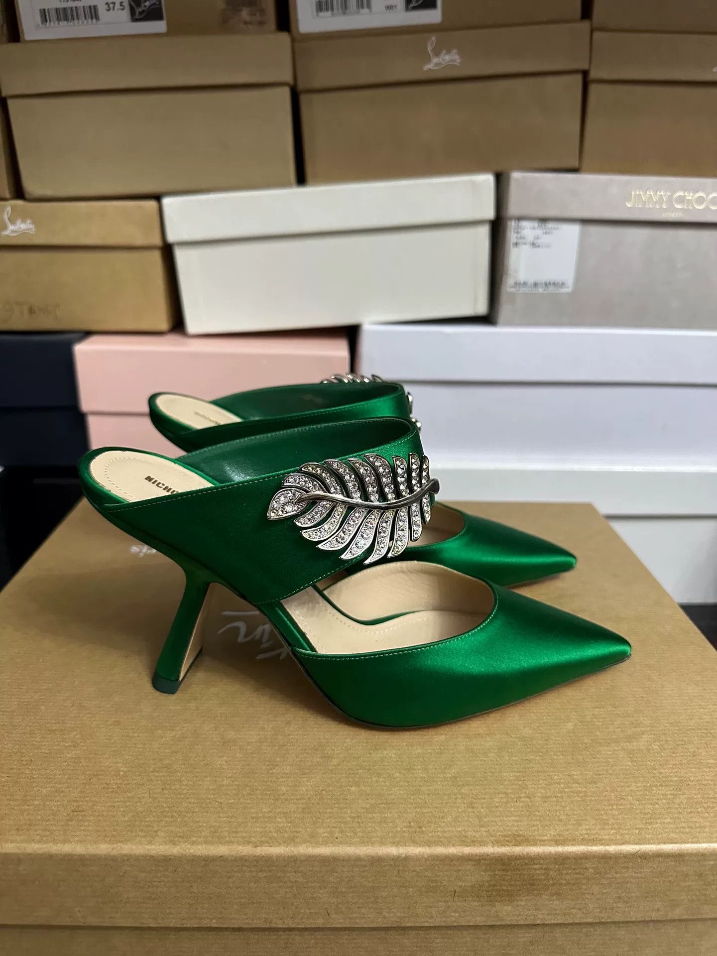 Nicholas Kirkwood Nicholas Kirkwood Green Crystal Leaf Heel Sandals Size US 7 / IT 37 - 3 Thumbnail