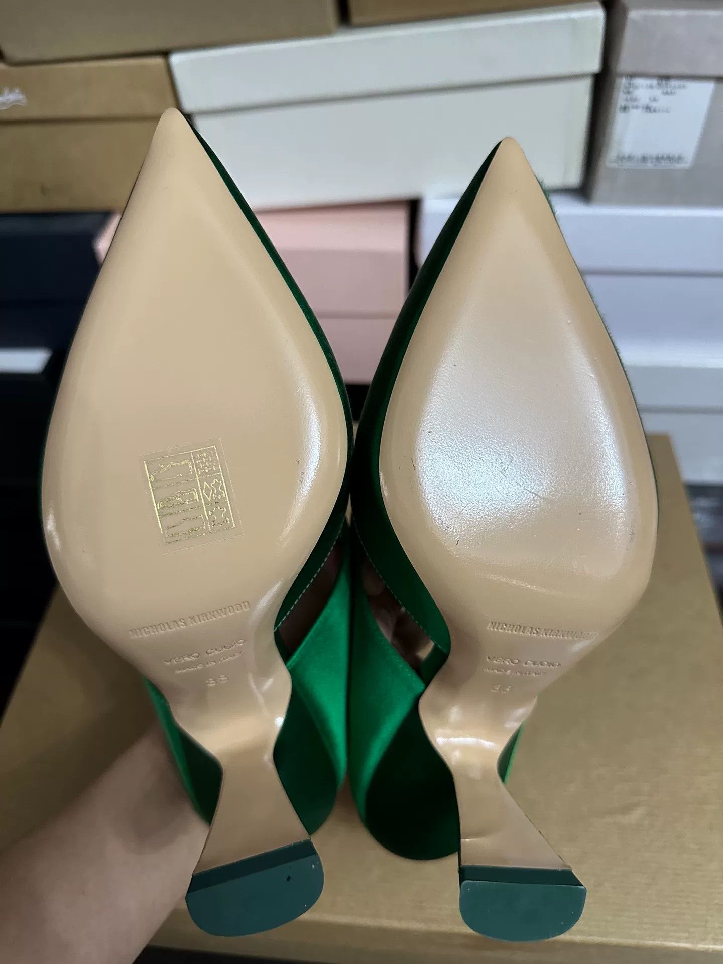 Nicholas Kirkwood Nicholas Kirkwood Green Crystal Leaf Heel Sandals Size US 7 / IT 37 - 5 Thumbnail