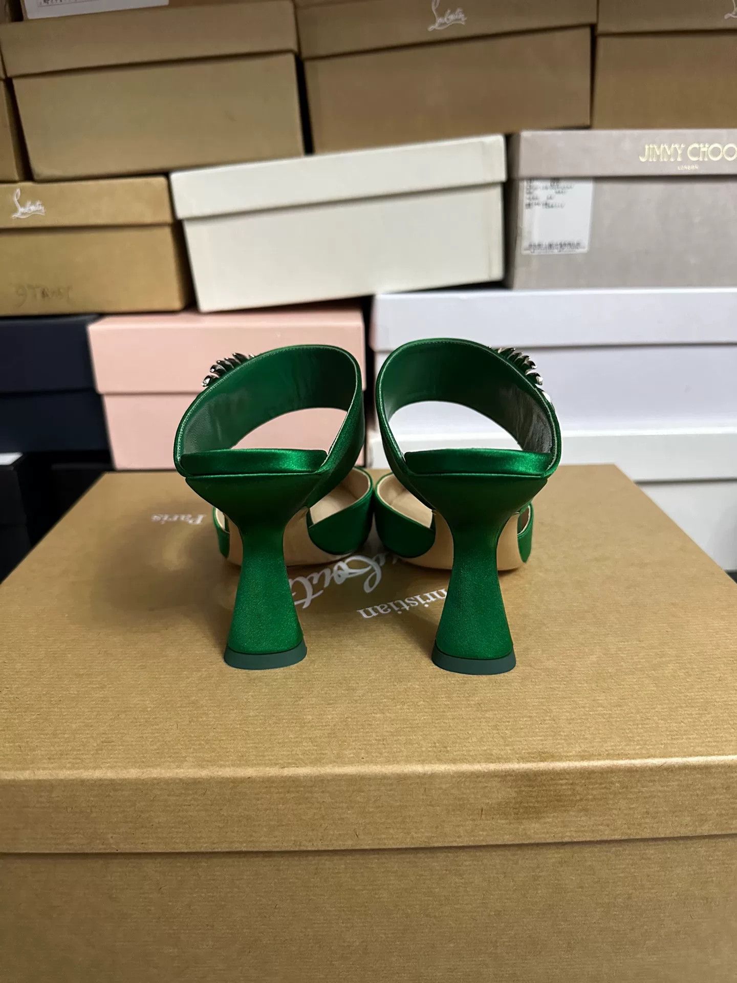 Nicholas Kirkwood Nicholas Kirkwood Green Crystal Leaf Heel Sandals Size US 7 / IT 37 - 4 Thumbnail