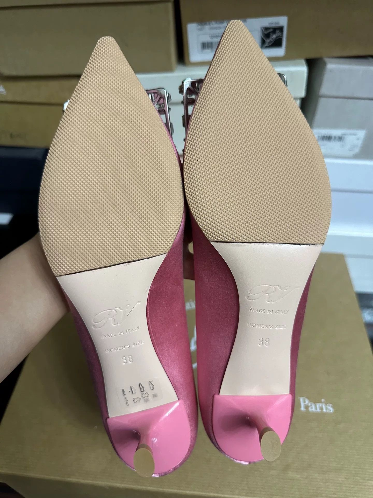 Roger Vivier Roger Vivier Pink Silk Crystal Pointed Heels Size US 7 / IT 37 - 6 Thumbnail