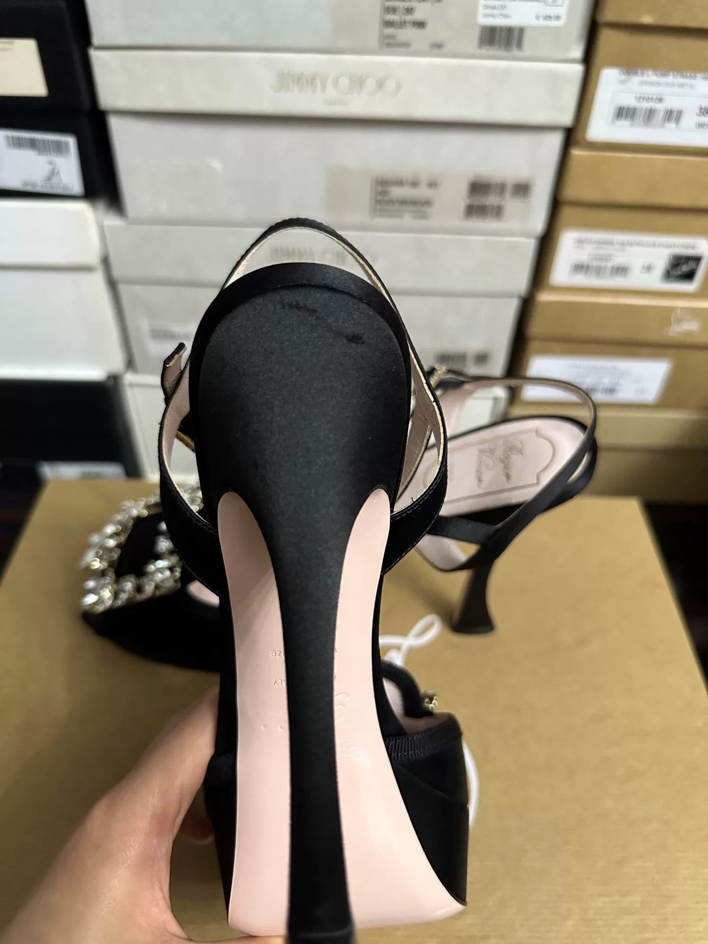 Roger Vivier Roger Vivier Black Satin Diamond Buckle Heels Size US 8.5 / IT 38.5 - 5 Thumbnail