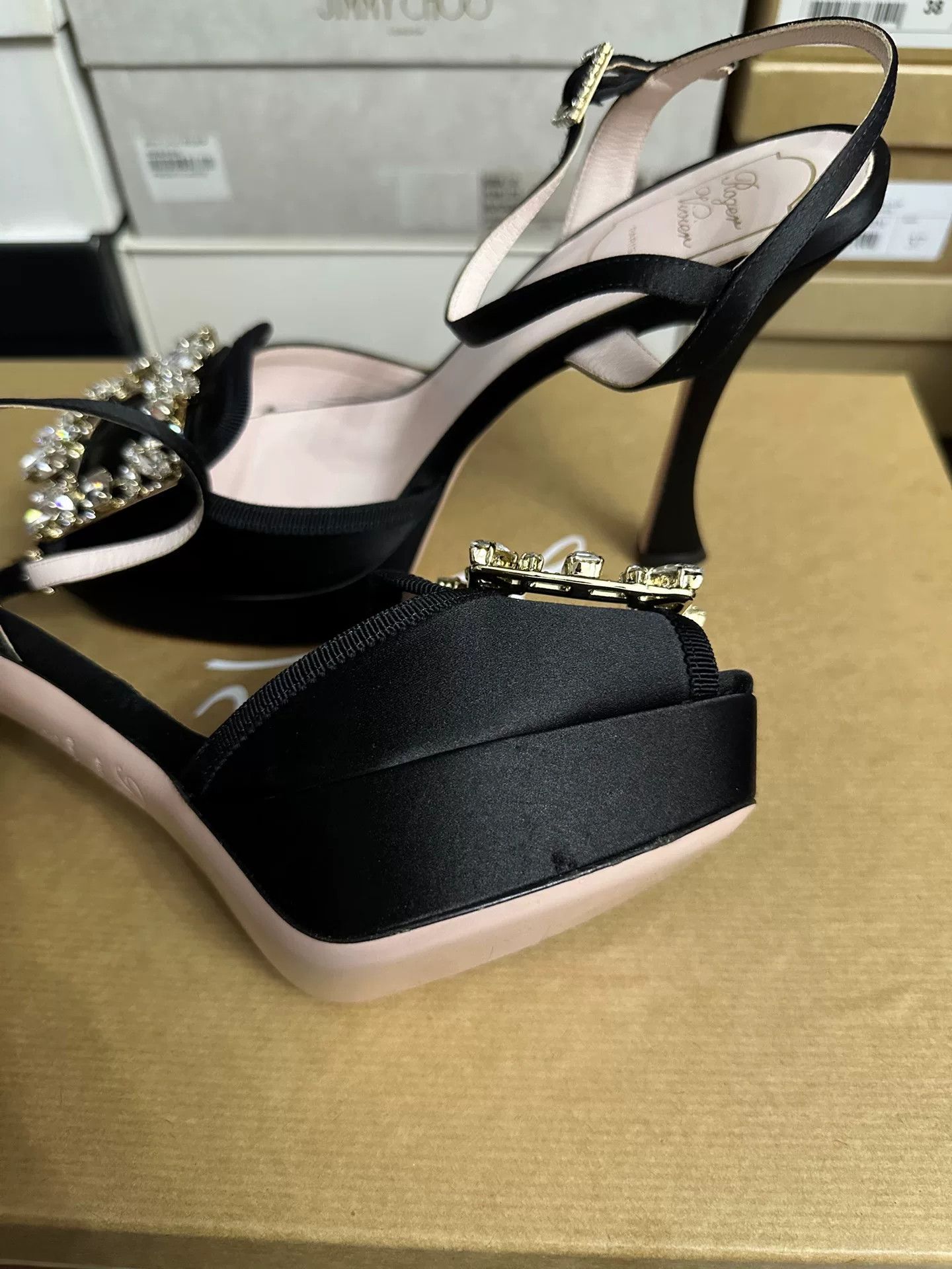 Roger Vivier Roger Vivier Black Satin Diamond Buckle Heels Size US 8.5 / IT 38.5 - 6 Thumbnail